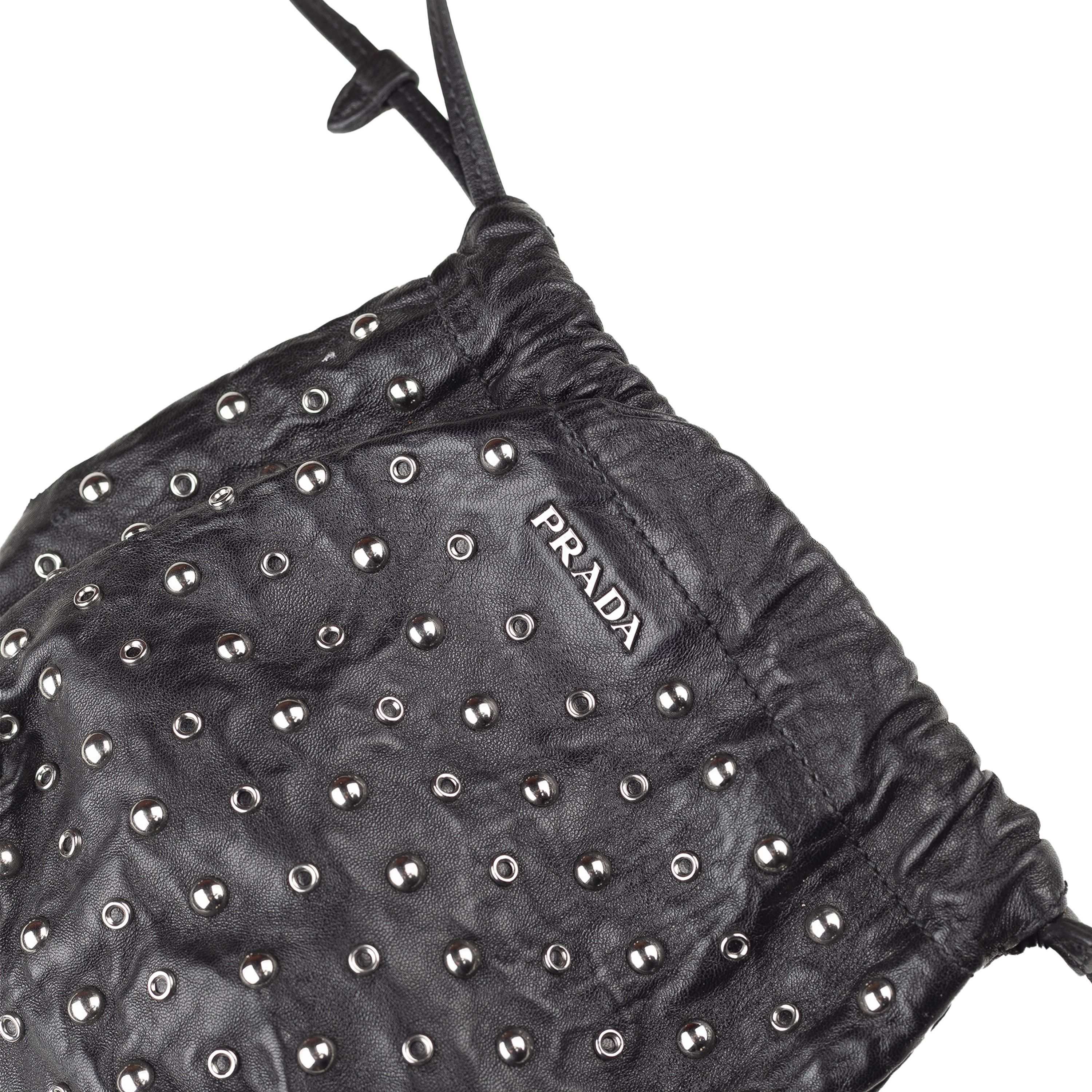 Prada Prada Black Studded Drawstring Pochette Vintage Bag Size ONE SIZE - 4 Thumbnail