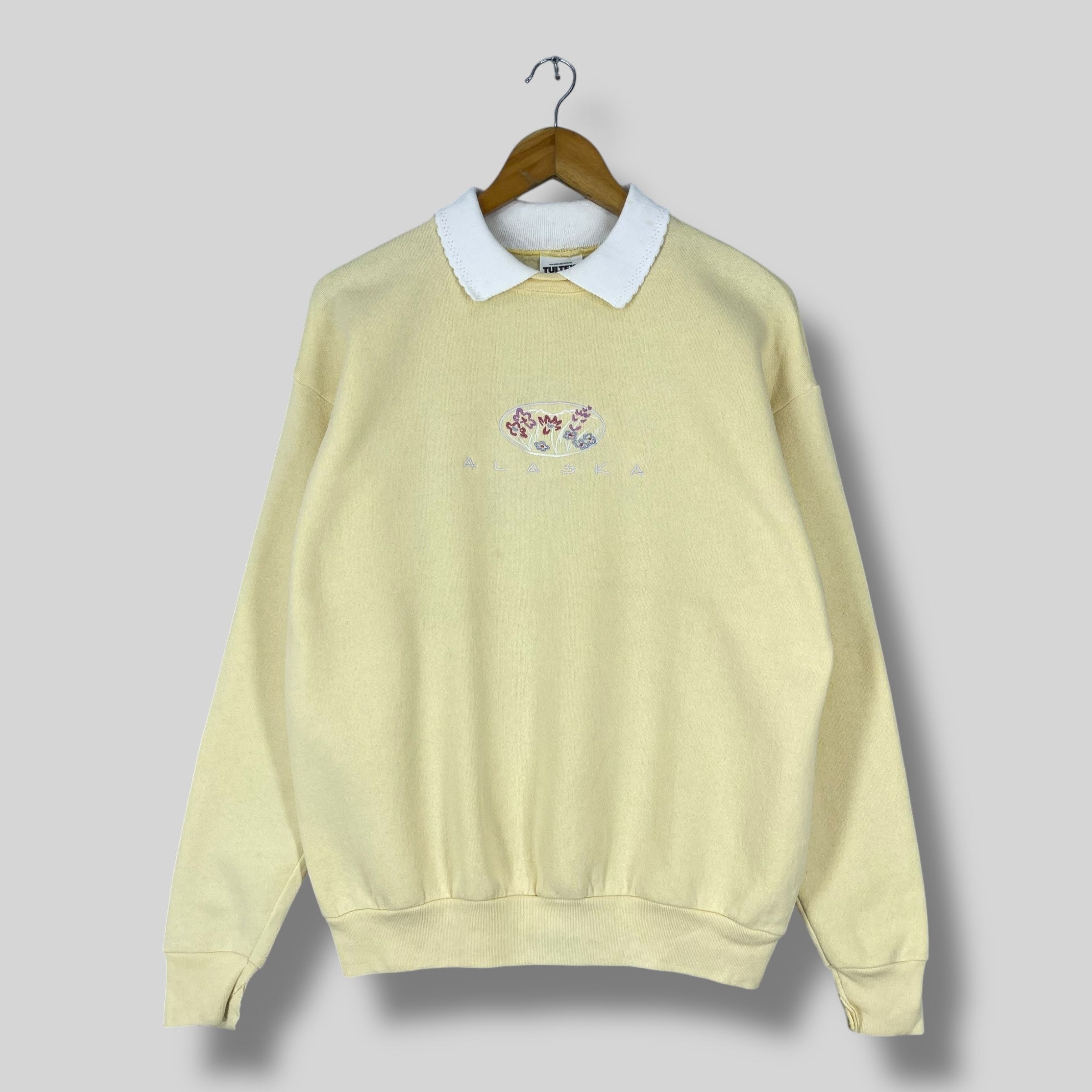 Vintage Vintage ALASKA Spellout Distressed Collared Sweatshirt Size US M / EU 48-50 / 2 - 1 Thumbnail