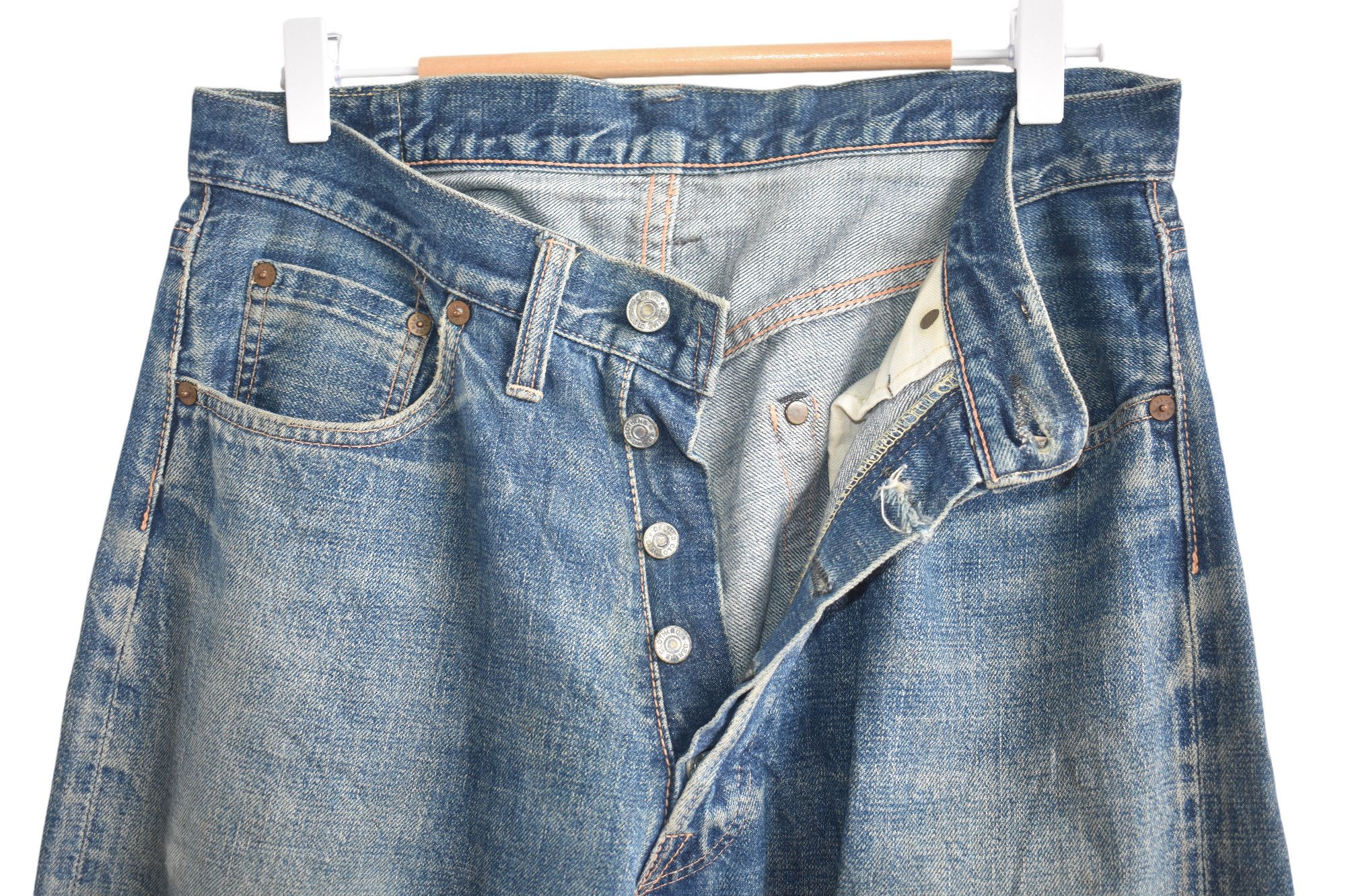 Denime × If Six Was Nine × Japanese Brand Wide Leg 🔥 Denime Japanese Faded Distress Jeans W31 Size US 31 - 3 Thumbnail