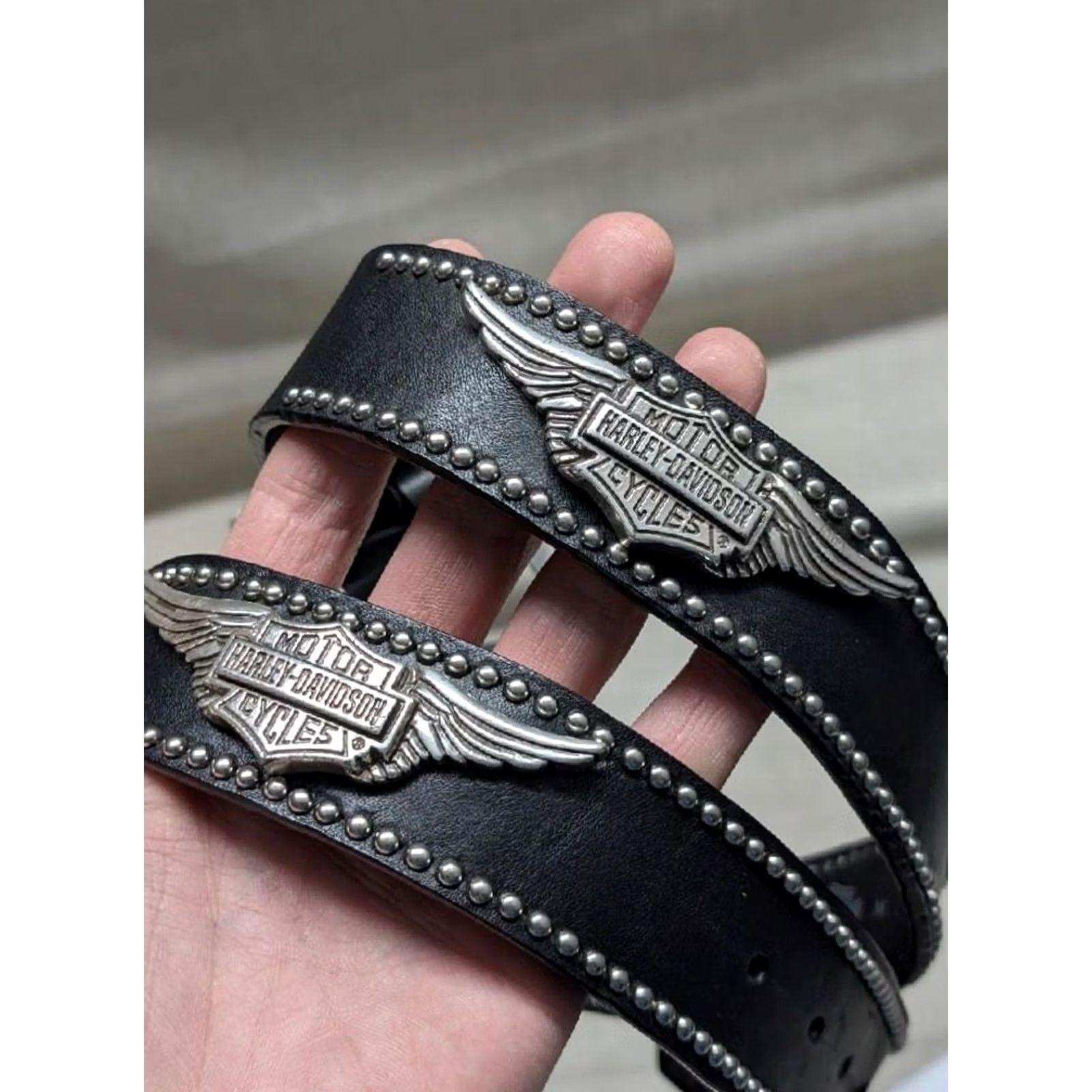 Harley Davidson VINTAGE Harley-Davidson belt Concho Western Belt 32 black leather Heavy belt Mens Size 32 - 2 Thumbnail