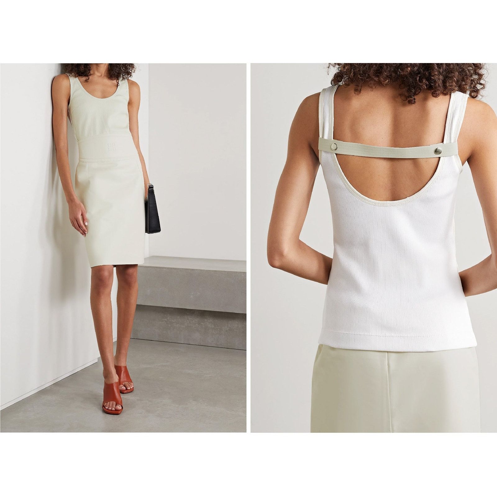 Givenchy GIVENCHY XS Cream Leather Lamb Panel Ribbed Sleeveless Top Size XS / US 0-2 / IT 36-38 - 2 Thumbnail