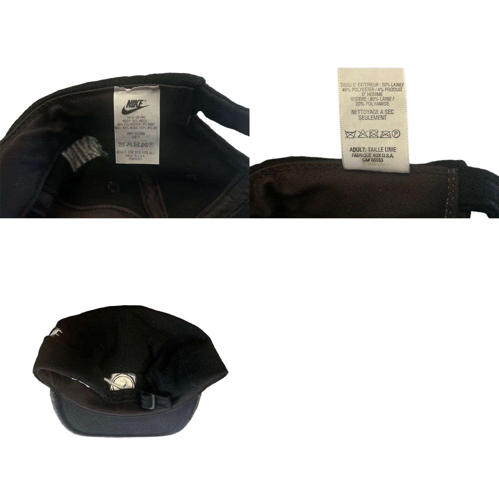 Nike VINTAGE Nike Black Wool Strap Back Hat Adult OSFA 90s Made in USA Baseball Cap Mens Size ONE SIZE - 8 Thumbnail