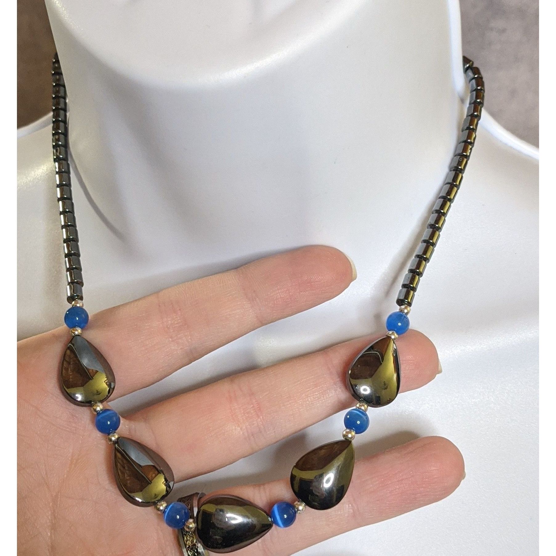 Other Hematite And Blue Glass Beaded Necklace With Teardrop Accent Size ONE SIZE - 2 Thumbnail
