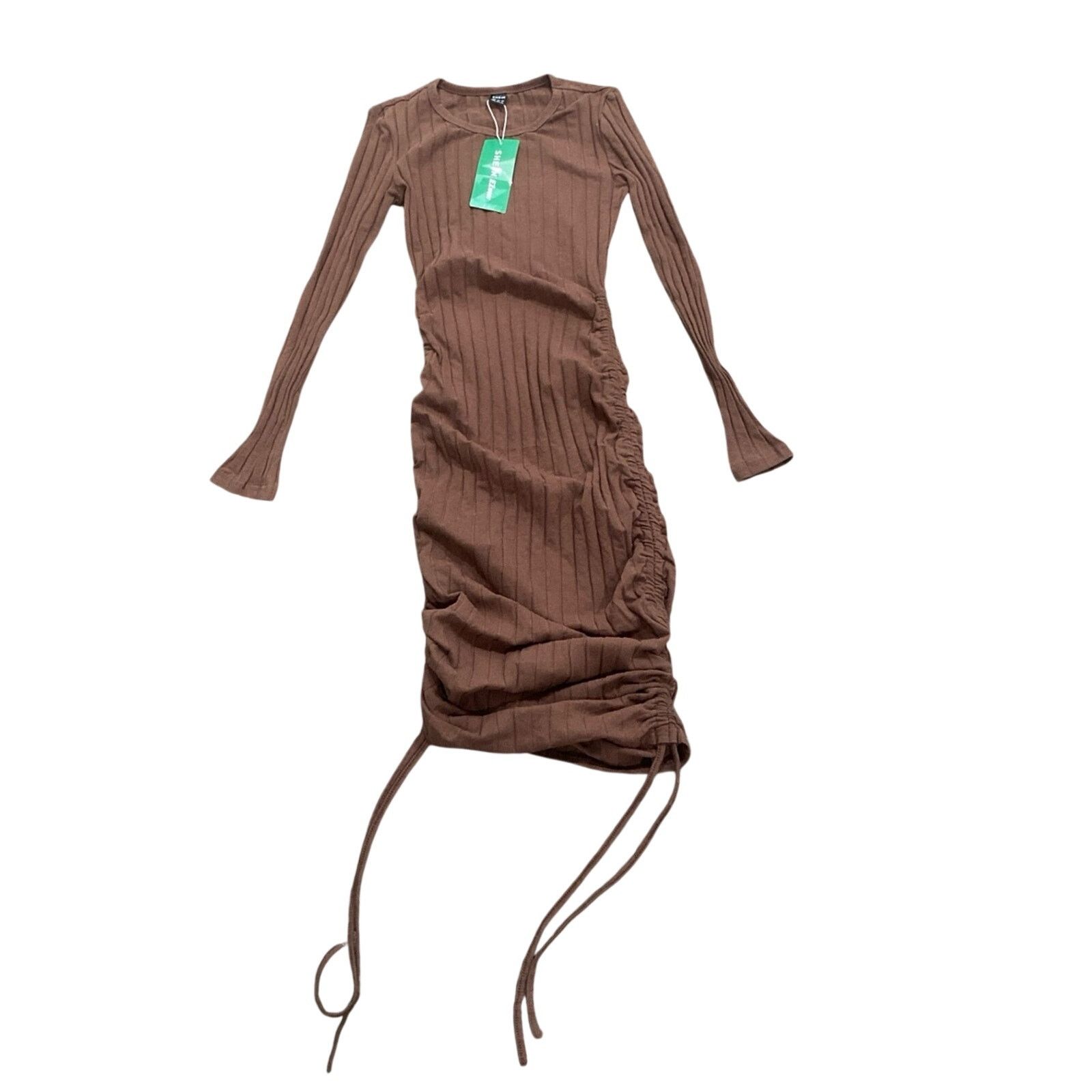 Shein Drawstring Ruched Side Bodycon Dress in Brown, Size XS Size XS / US 0-2 / IT 36-38 - 2 Thumbnail