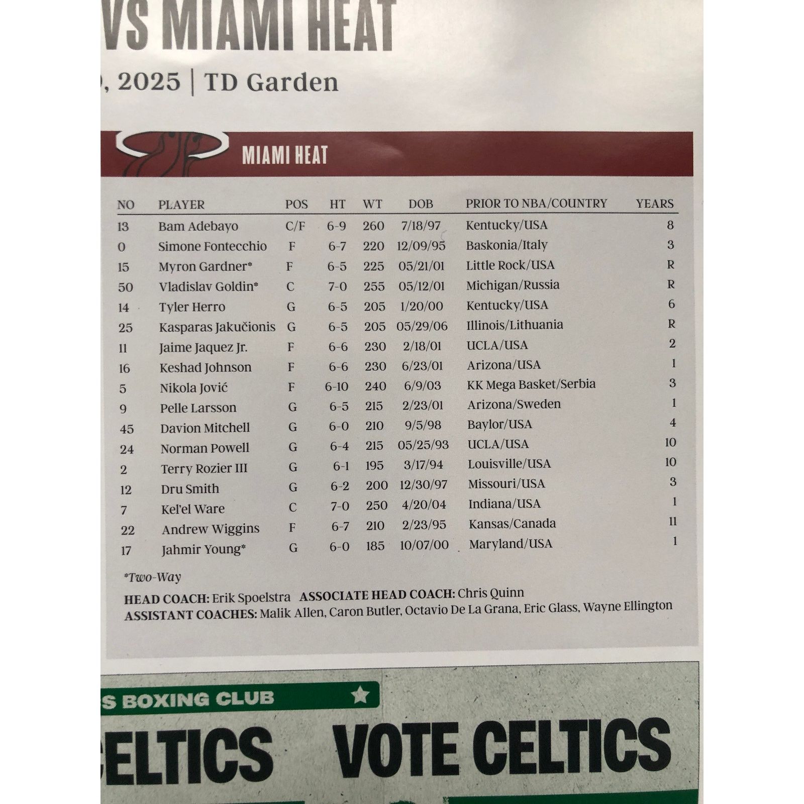 NBA Boston Celtics v Miami Heat 12/19/25 Poster Derrick White Size ONE SIZE - 8 Thumbnail