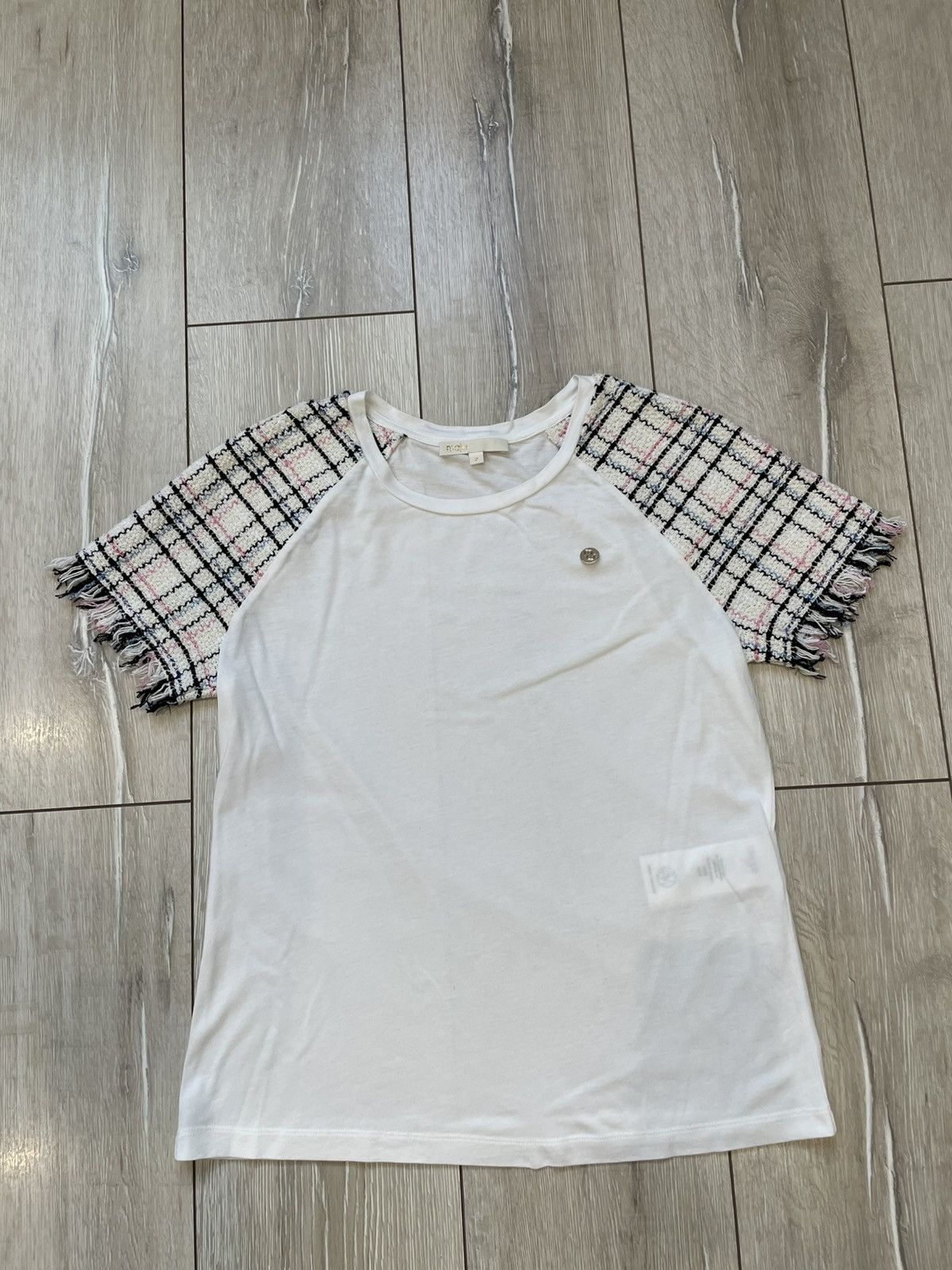 Maje Maje Paris Tweed-Sleeve Tee in Ecru MSRP$155 Parian Chic Size XS / US 0-2 / IT 36-38 - 6 Thumbnail