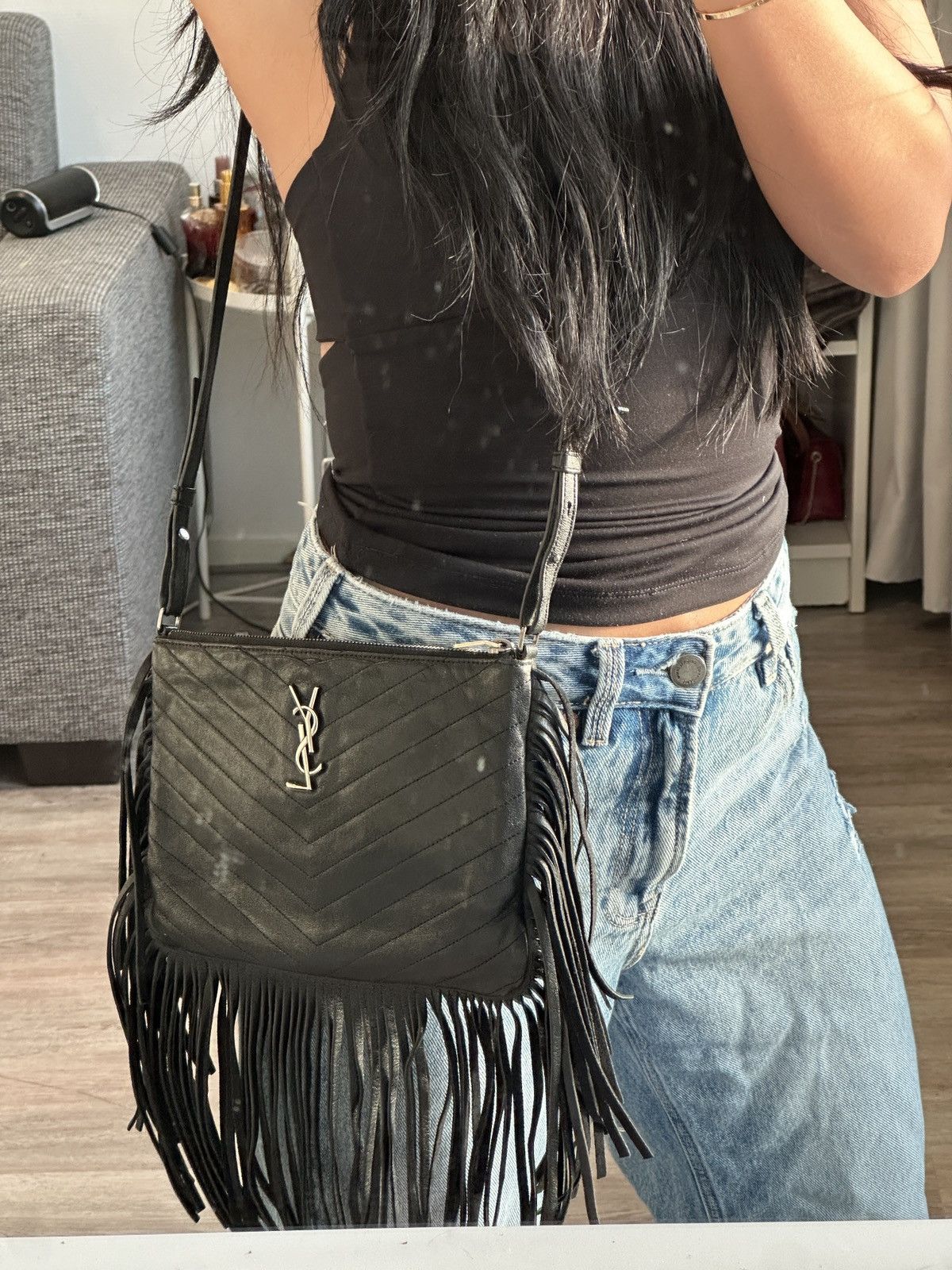 Yves Saint Laurent Saint Laurent black fringe crossbody bag Size ONE SIZE - 11 Thumbnail