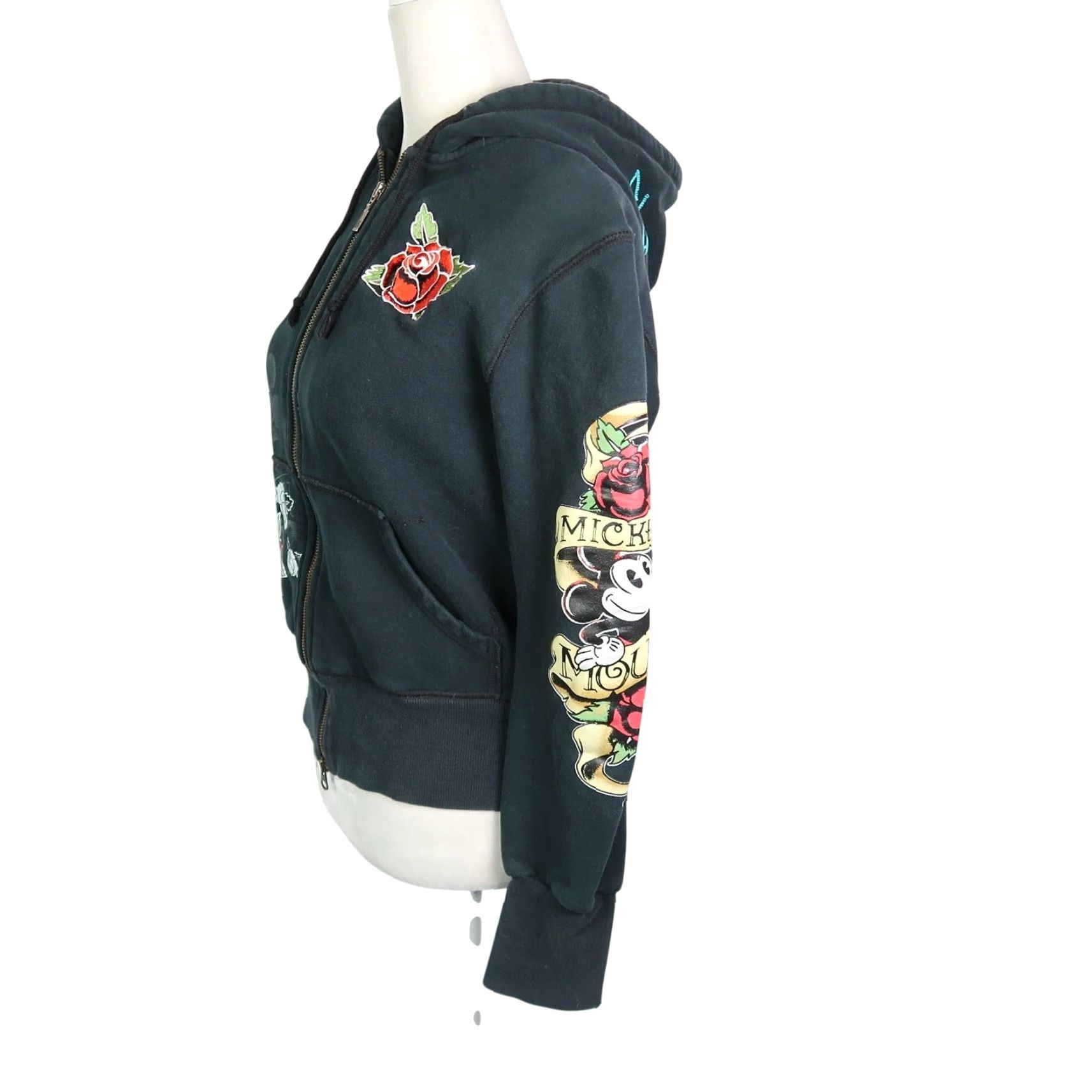 Disney Disneyland Mickey Mouse Rose Tattoo Black Two-Way Zip Up Hoodie M Size M / US 6-8 / IT 42-44 - 3 Thumbnail