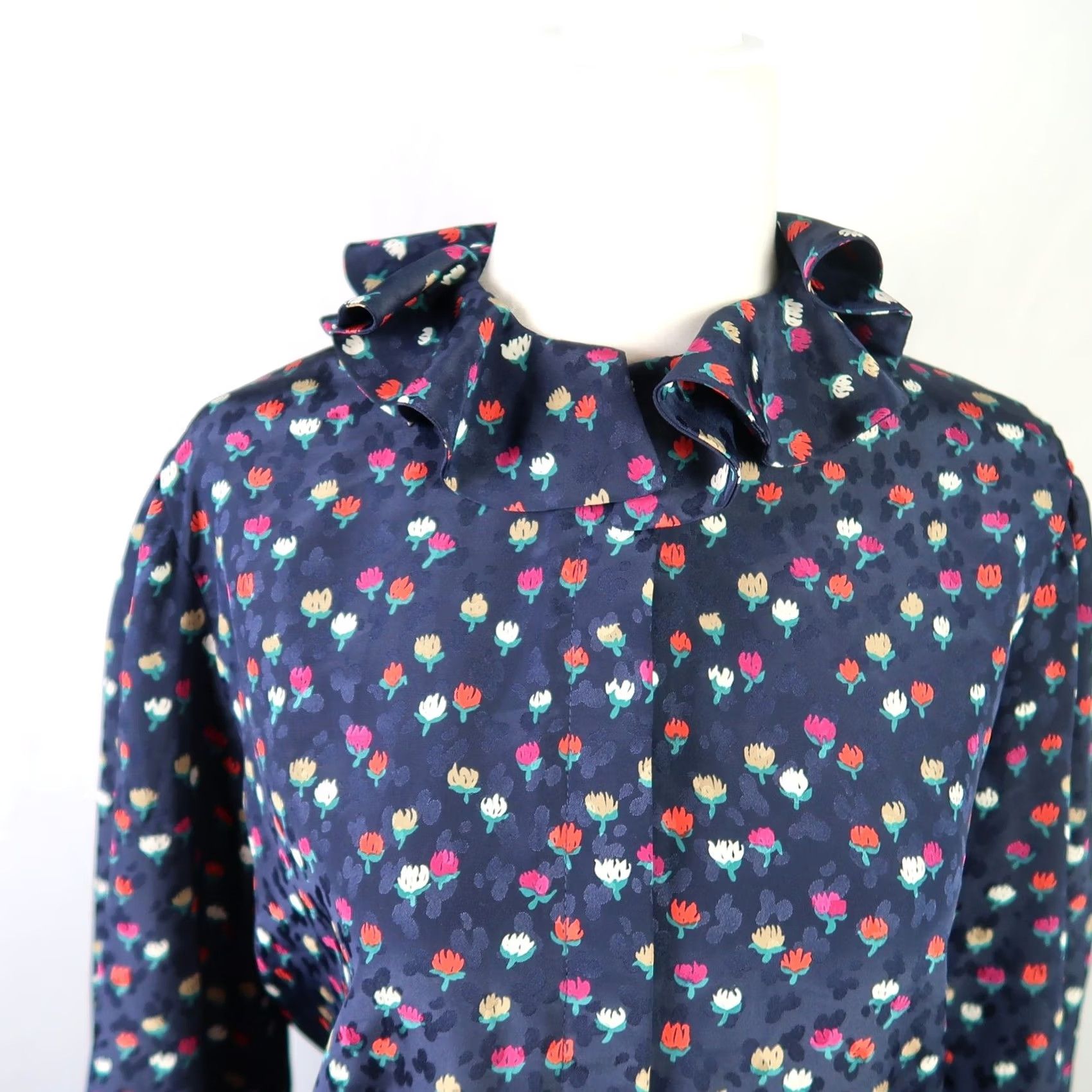 Vintage VINTAGE 80s navy blue and red tulip floral two piece blouse and skirt set 10 Size 4XL / US 24-26 - 2 Thumbnail