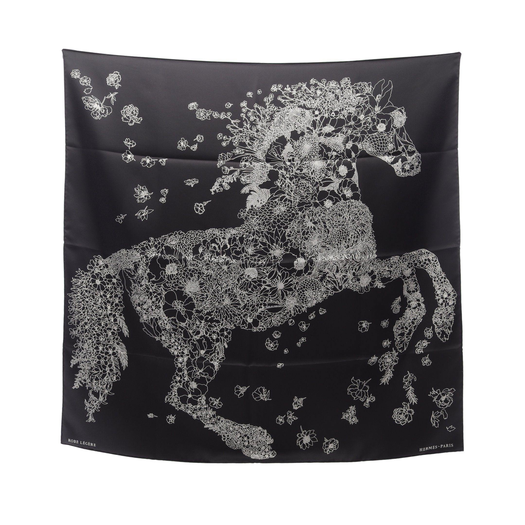 Hermes Hermes Carres 90 Robe Legere Embroidered Scarf Silk Black White Size ONE SIZE - 1 Thumbnail
