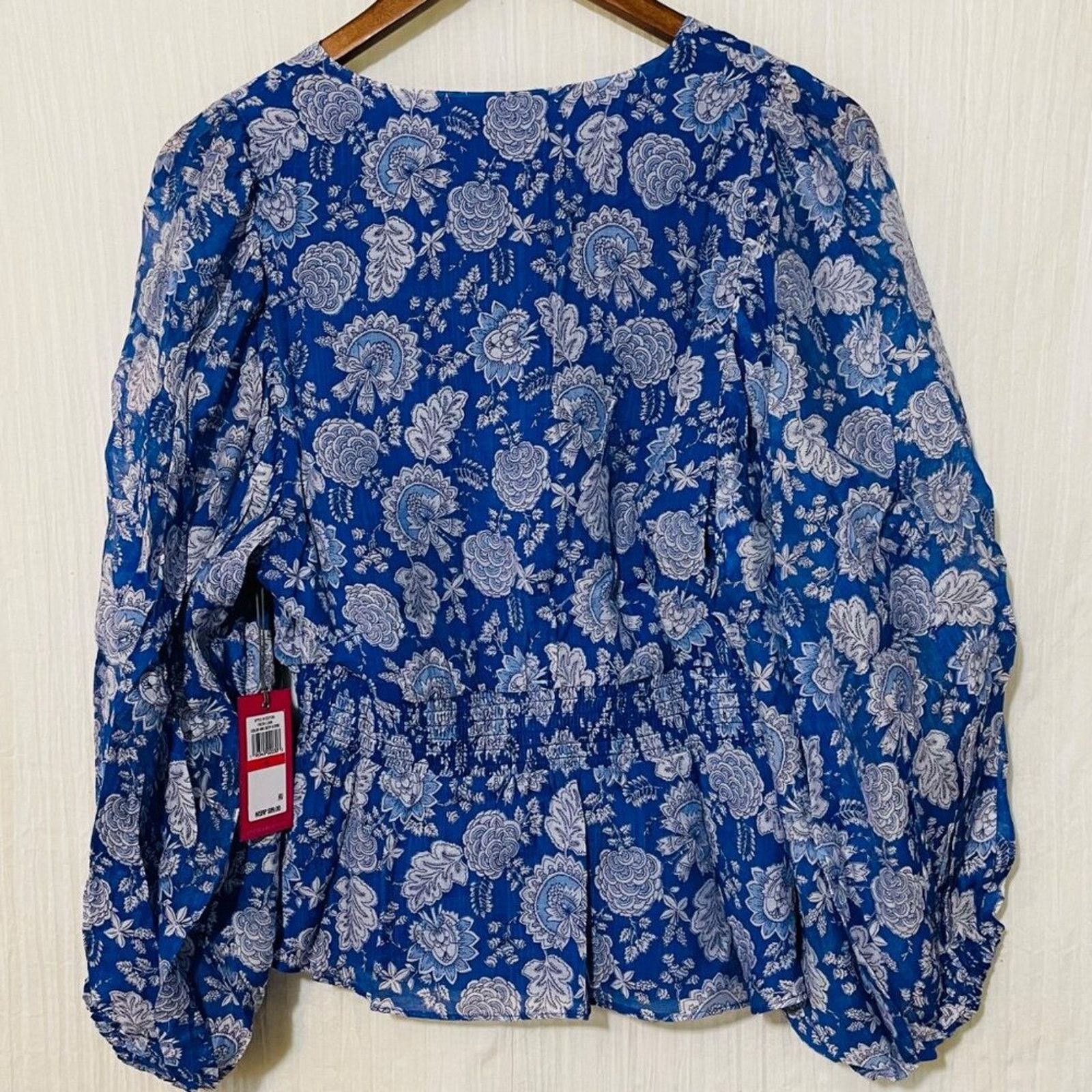Vince Camuto Vince Camuto Peplum Floral Blue Sheer Sleeve Lined Blouse XS Size XS / US 0-2 / IT 36-38 - 6 Thumbnail