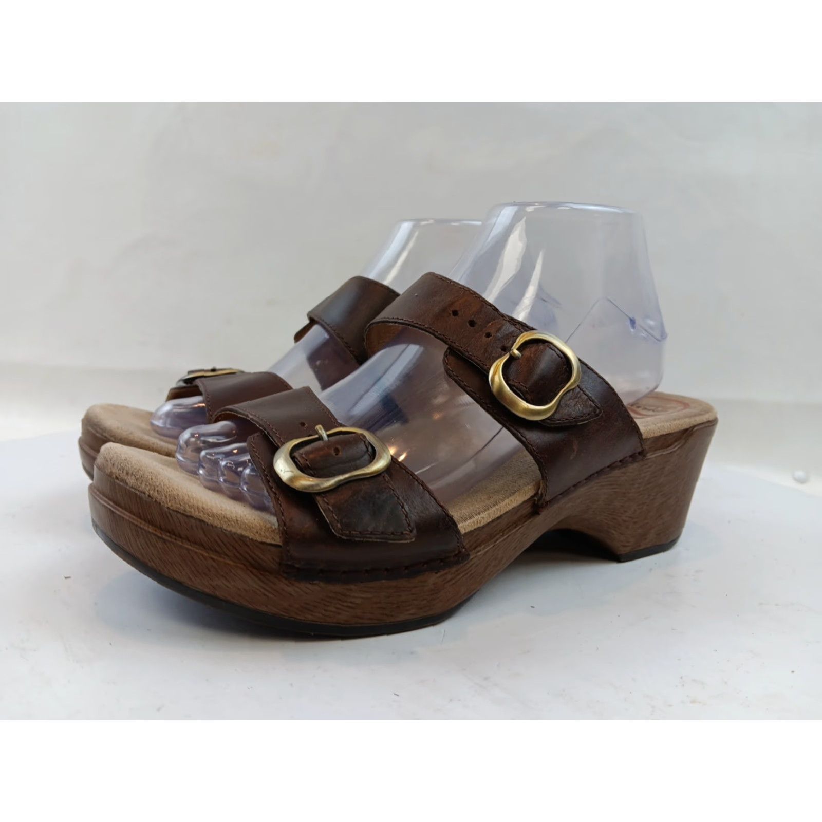Dansko Dansko Women's Sandals Brown Leather Slide Mule Dual Buckles Open Toe Wedge Strappy Size US 10 / IT 40 - 4 Thumbnail