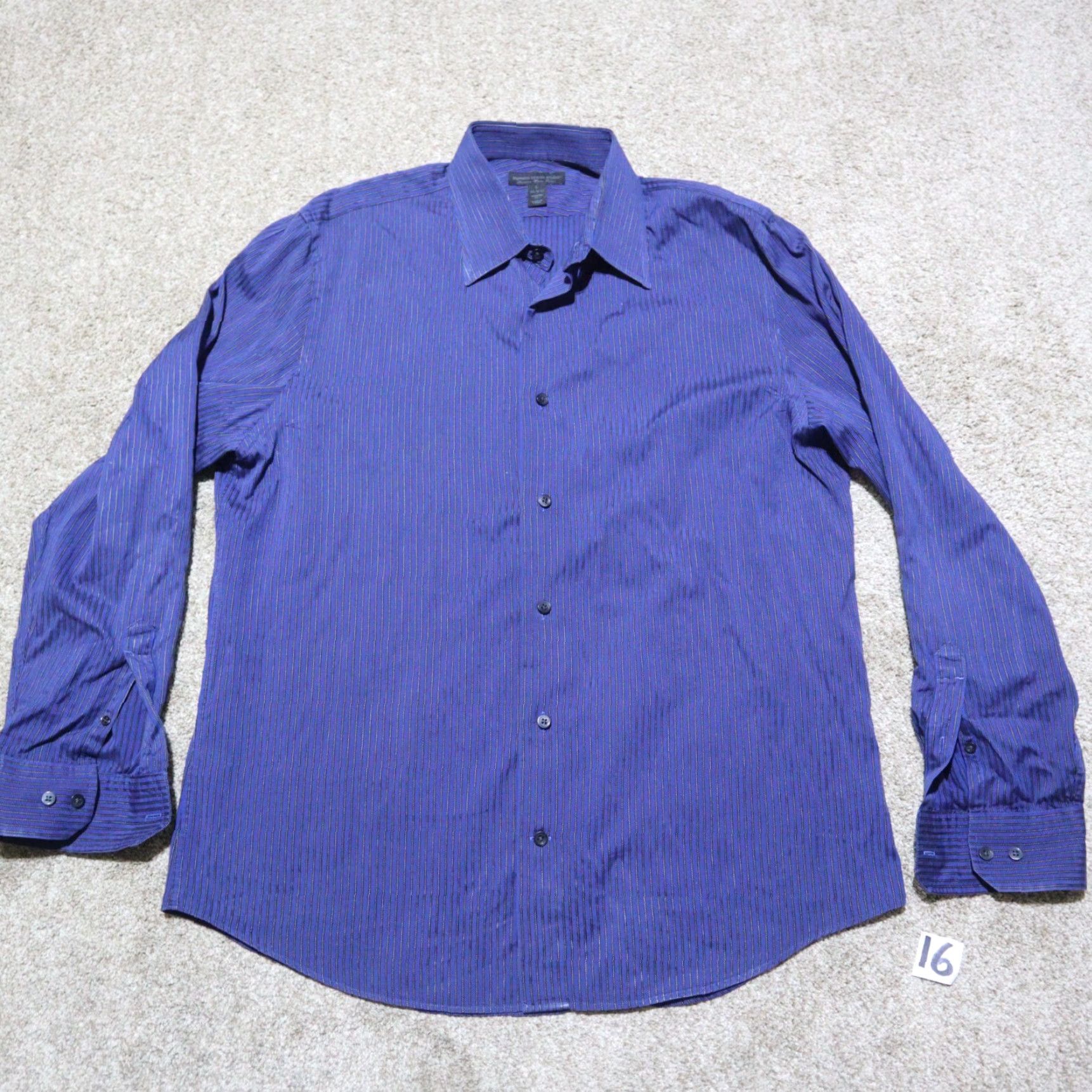 Express Express Shirt Striped Long Sleeve Button-Down 16.5 Blue 16.5 Mens Regular Shirt Size US L / EU 52-54 / 3 - 2 Thumbnail