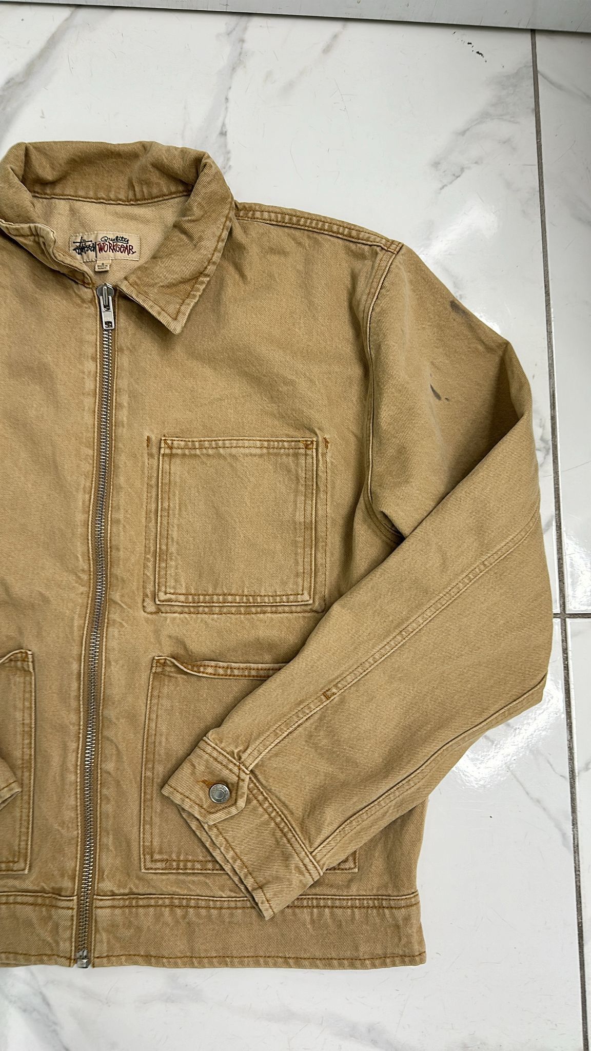 Stussy Stussy Denim Zip Work Jacket Sand Size L Size US L / EU 52-54 / 3 - 3 Thumbnail