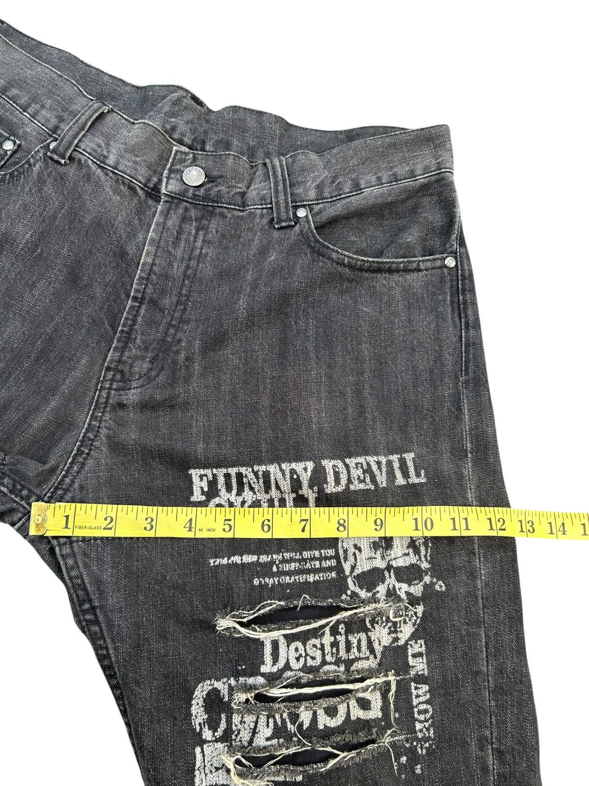 If Six Was Nine FLARE FUNNY DEVIL SKULL IMPULSE PLEASURE DISTRESSED DENIM Size US 34 / EU 50 - 12 Thumbnail