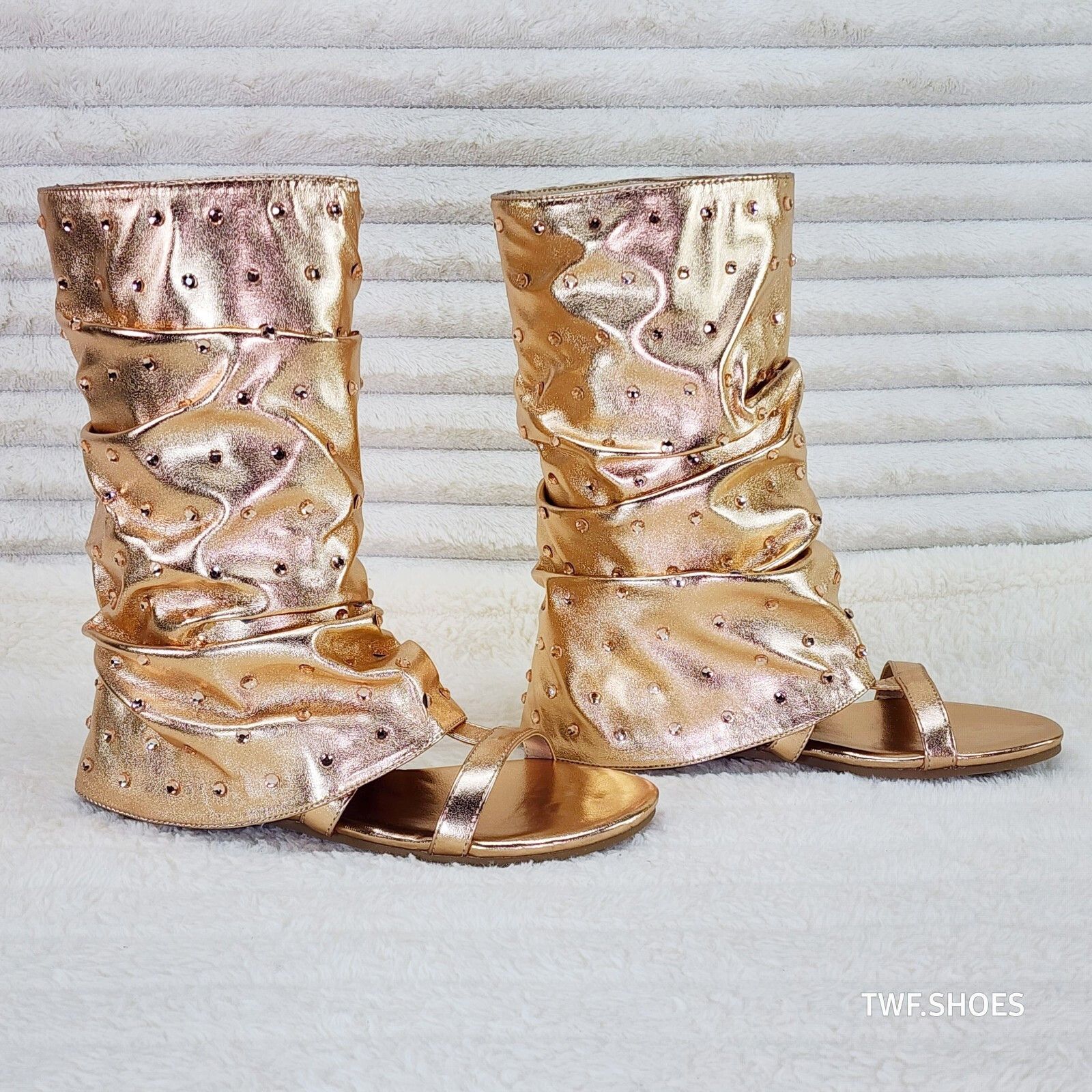 Other Fabulous Metallic Rose Gold Upper & Rhinestones Sandal Slouc Size US 7.5 / IT 37.5 - 2 Thumbnail