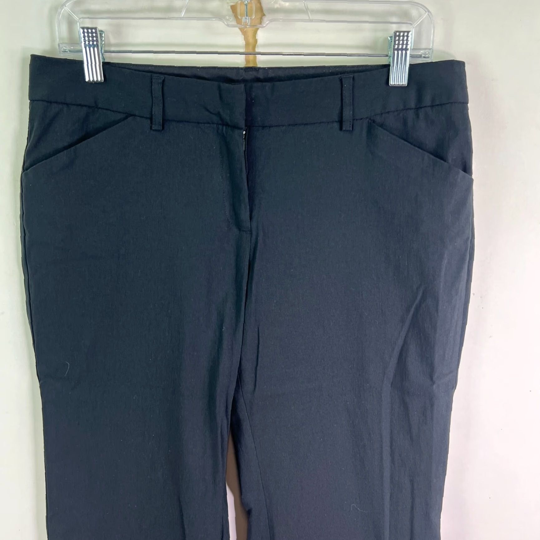 Express Express Black Flared Leg Pants Womens Size 8 32X31 Knit Stretch Pockets High Rise Flat Front Size 30" / US 8 / IT 44 - 3 Thumbnail