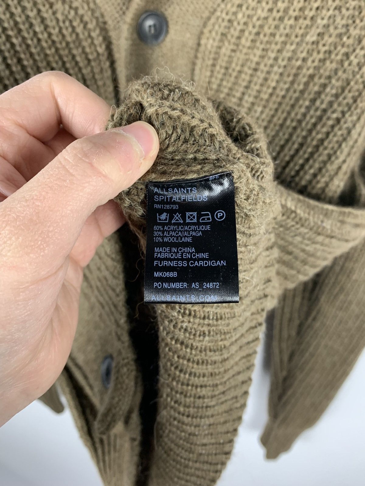 Allsaints Spitalfields Furness Cardigan Men’s Size M Olive