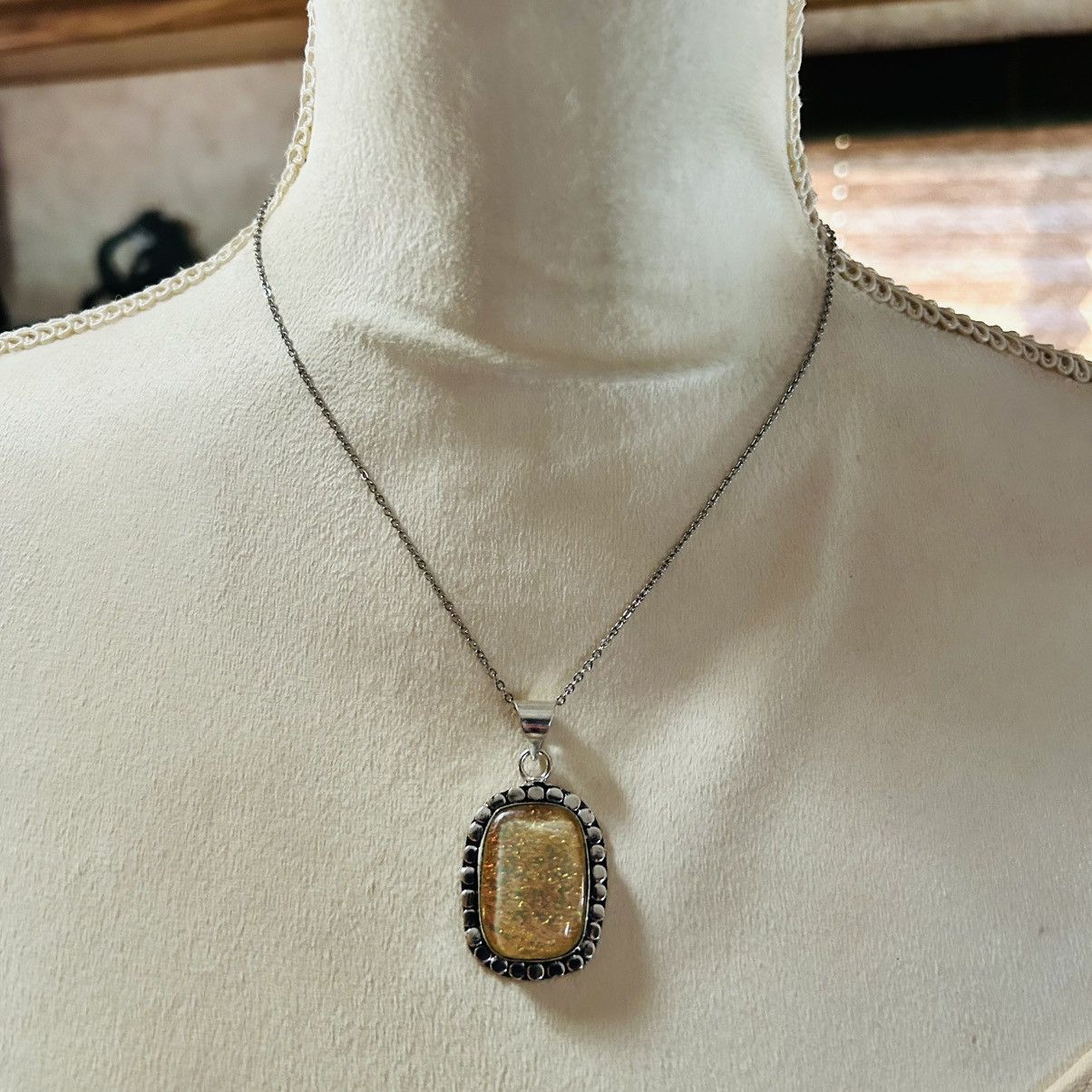 Handmade Handcrafted framed simulated opal 925 sterling necklace Size ONE SIZE - 3 Thumbnail