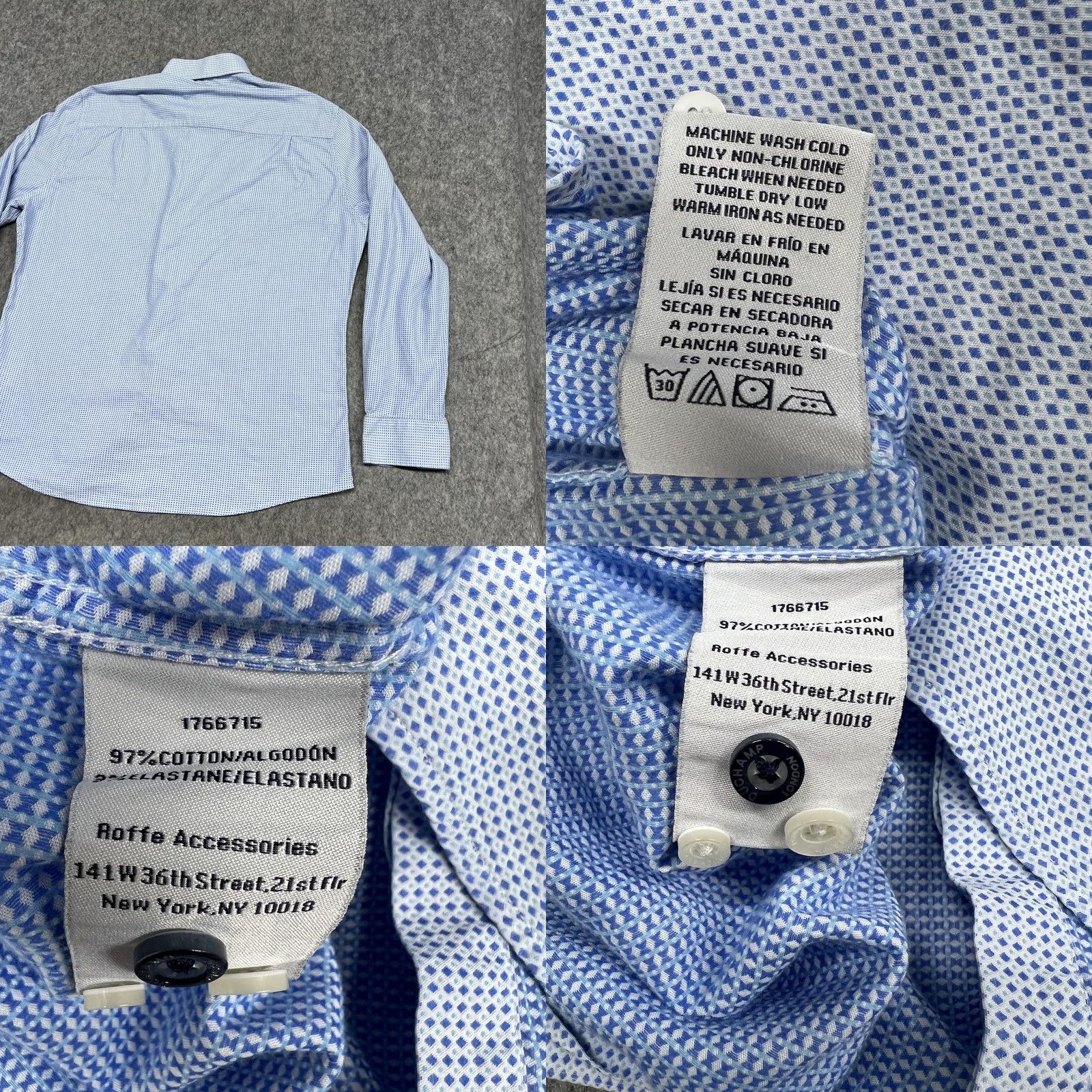 Vintage Duchamp Blue Geometric Dress Shirt Mens XL Size 46R - 10 Thumbnail