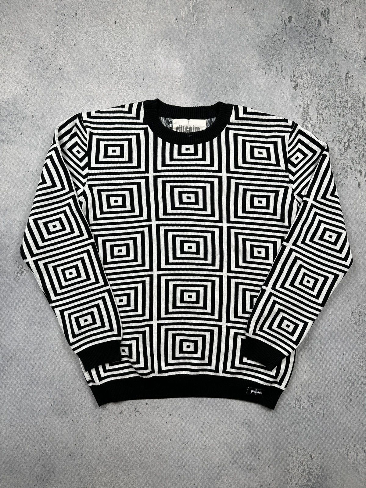 Affliction Piilgrim Men's 1967 Geometric Crew Knit in Black/White y2k Size US L / EU 52-54 / 3 - 1 Thumbnail