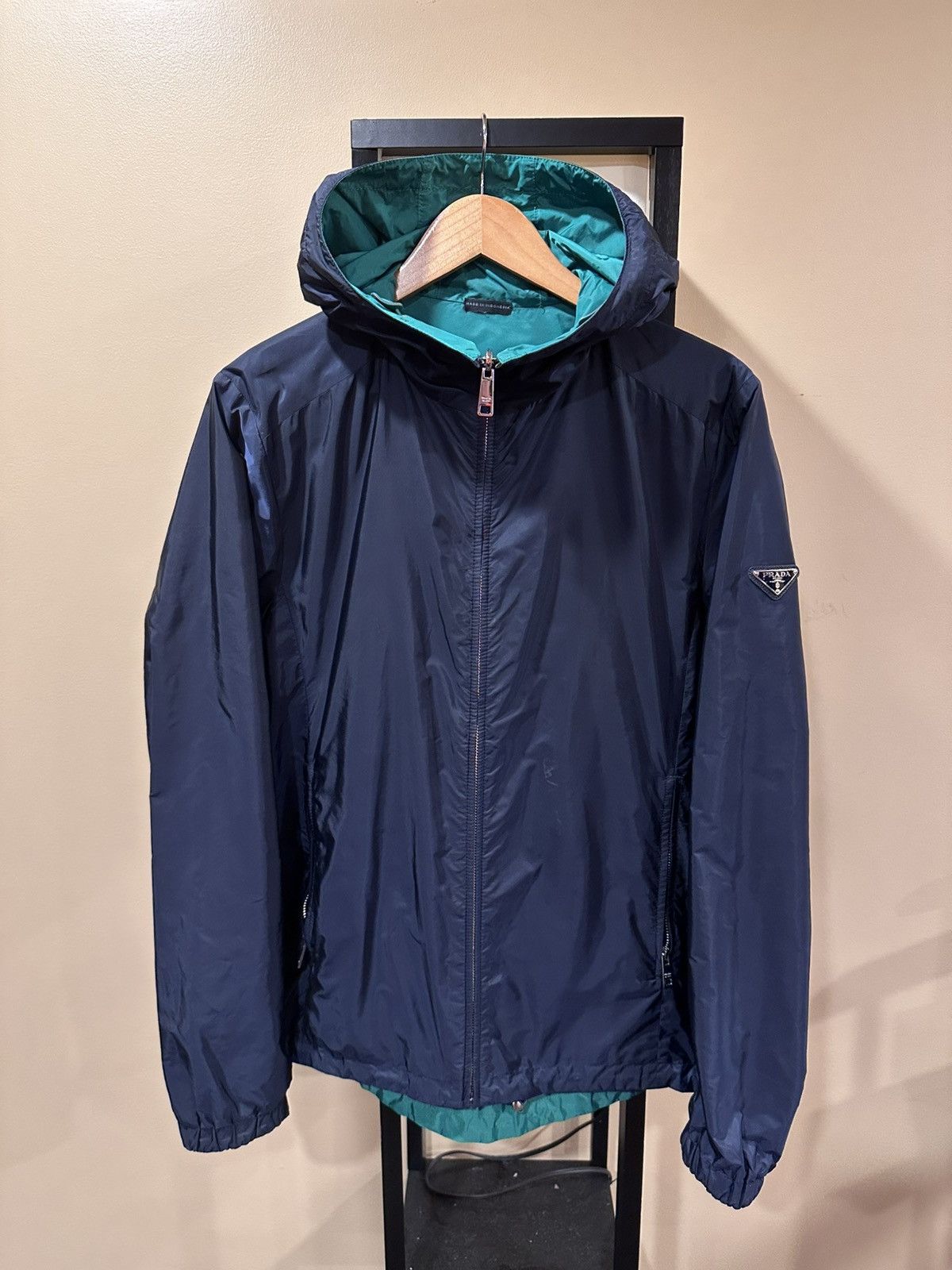 Prada Prada Nylon Triangle Logo Reversible Navy / Green Zip Jacket Size US L / EU 52-54 / 3 - 1 Thumbnail