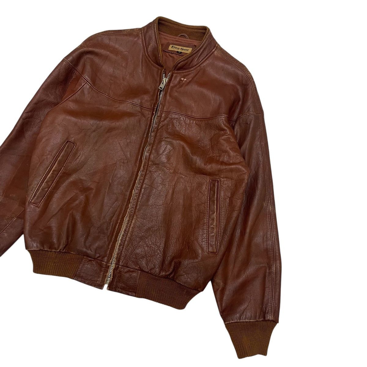 Genuine Leather Vintage Free Time Leather Bomber Jacket Size US S / EU 44-46 / 1 - 4 Thumbnail