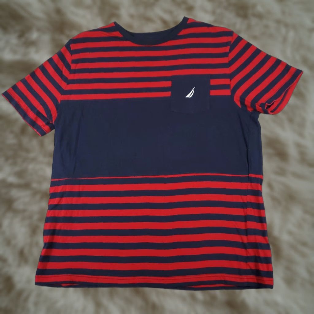 Nautica Nautica Shirt Mens Large Red Striped Crew Neck Short Sleeve Logo Casual Size US L / EU 52-54 / 3 - 1 Thumbnail