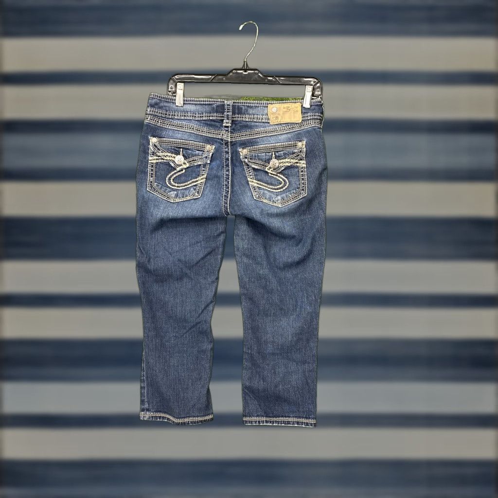 Silver Jeans Co. VINTAGE Silver Jeans Womens Capri Jeans Suki 29 30x20 Dark Wash Blue Stretch Denim 5-Pocket Size 29" - 1 Thumbnail