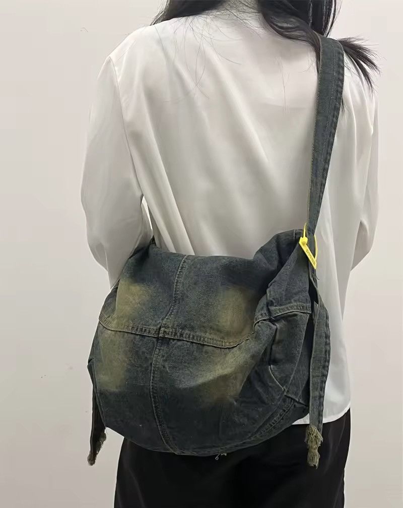 Washed Denim Hobos Shoulder Bag in Blue, Women's