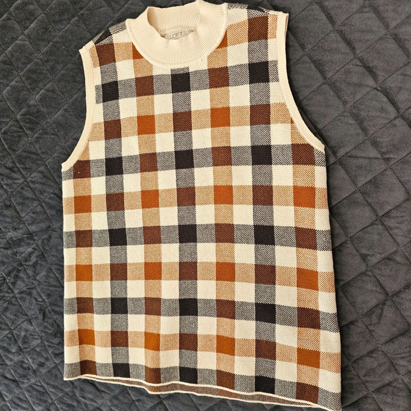 Loft Loft Outlet Sleeveless Sweater Women's Size MP Petite Beige & Orange Check Size M / US 6-8 / IT 42-44 - 5 Thumbnail