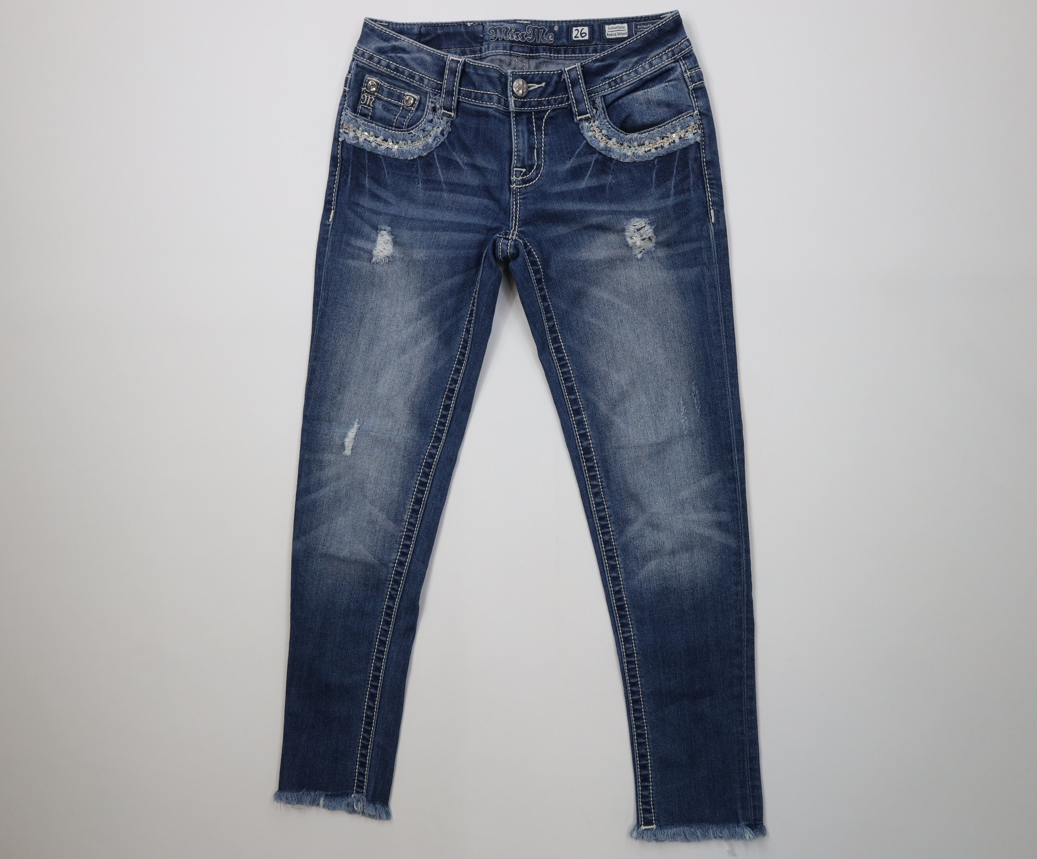 Miss Me Miss Me Stitch Beaded Jeweled Ankle Skinny Denim Jeans Blue Size 26" / US 2 / IT 38 - 1 Thumbnail