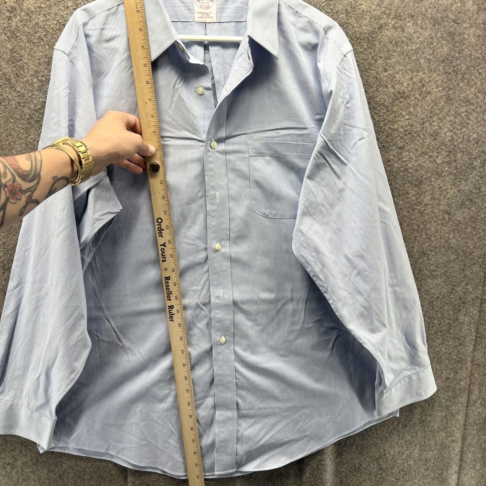 Brooks Brothers Brooks Brothers Dress Shirt Mens 17 4/5 Blue Stripe Classic Fit Non Iron Shirt Size 46R - 3 Thumbnail