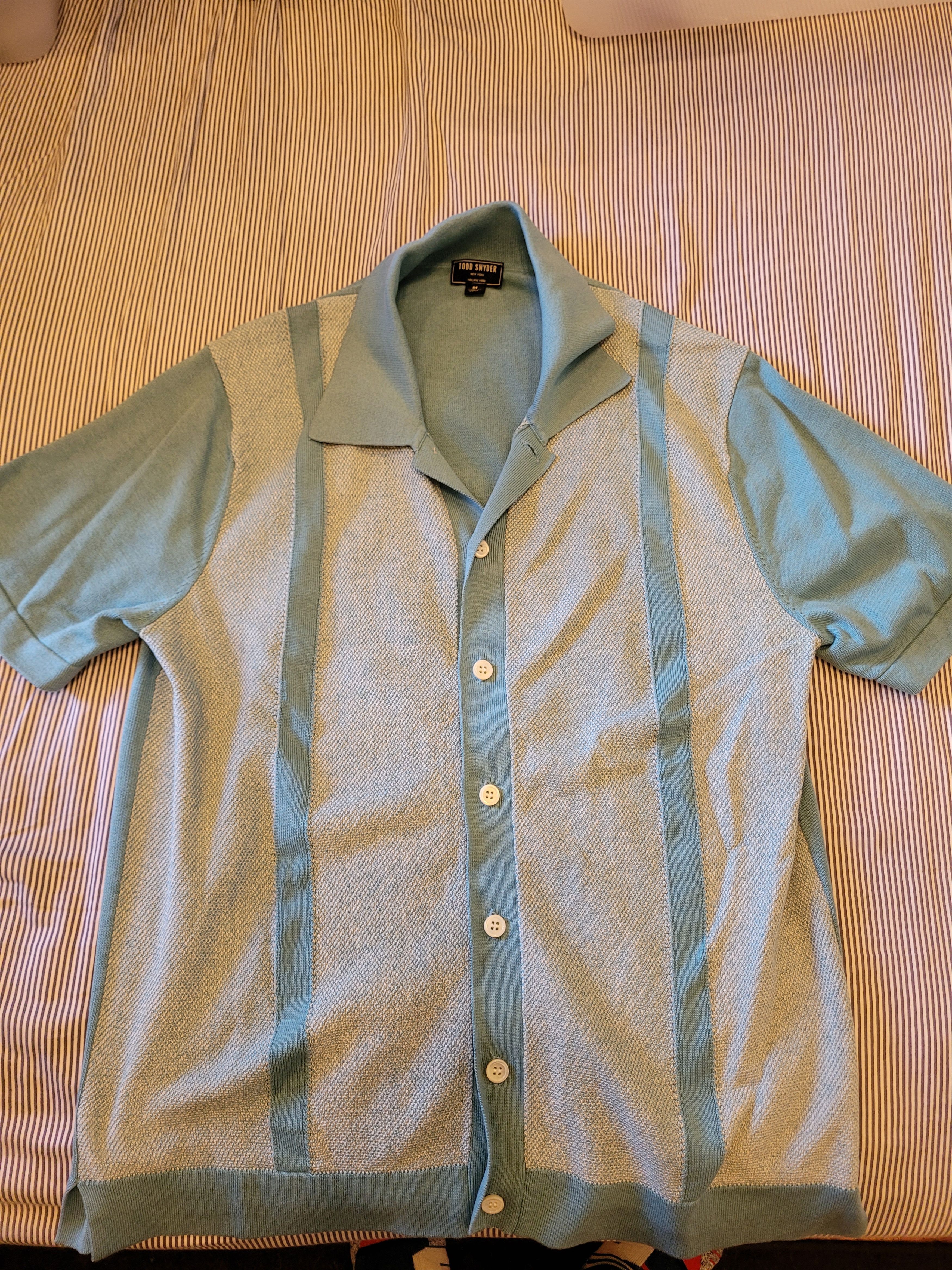 Todd Snyder Silk Cotton Small Tonal Full Placket Polo Aqua Size US M / EU 48-50 / 2 - 4 Thumbnail