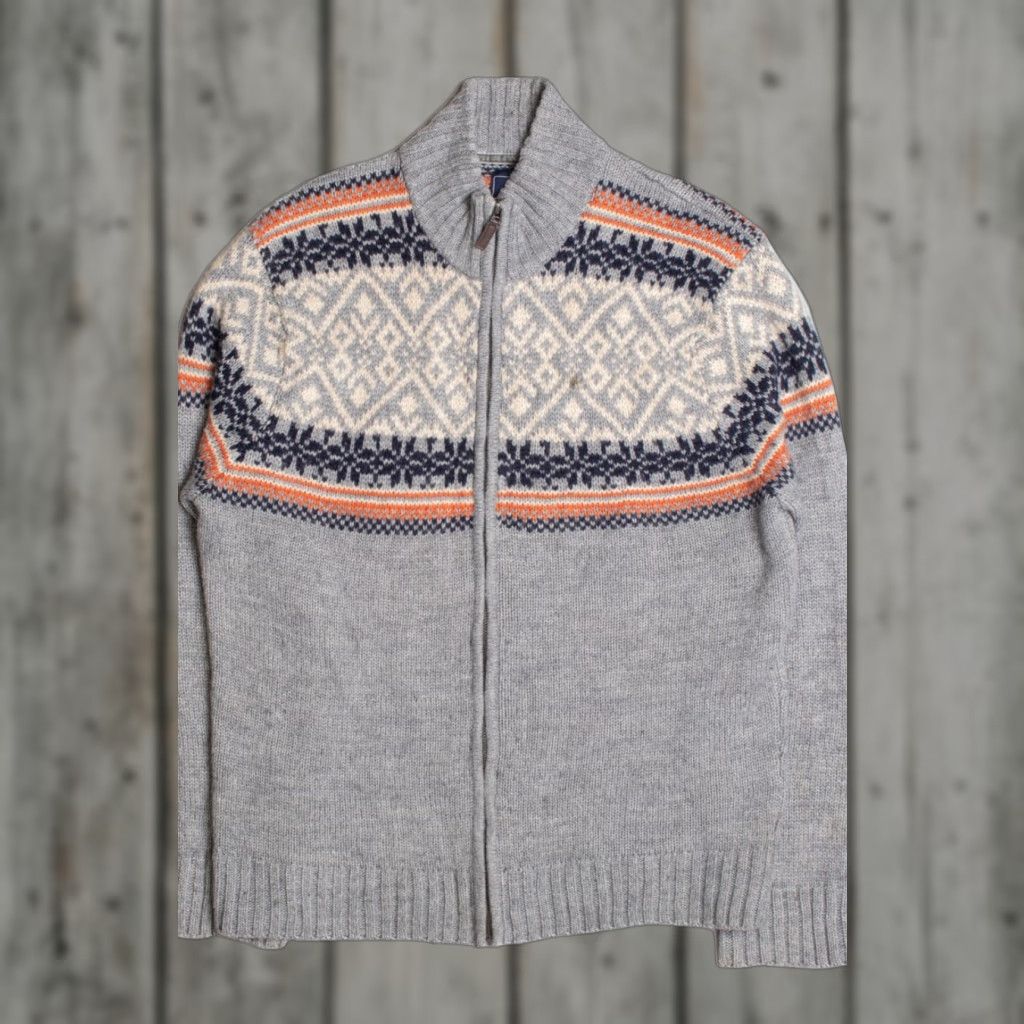 Vintage VINTAGE Gray Fair Isle Hechter Sweater Large Knit Nordic Pattern 1056 Men’s 21” Chest 28” Length Size L / US 10 / IT 46 - 1 Thumbnail