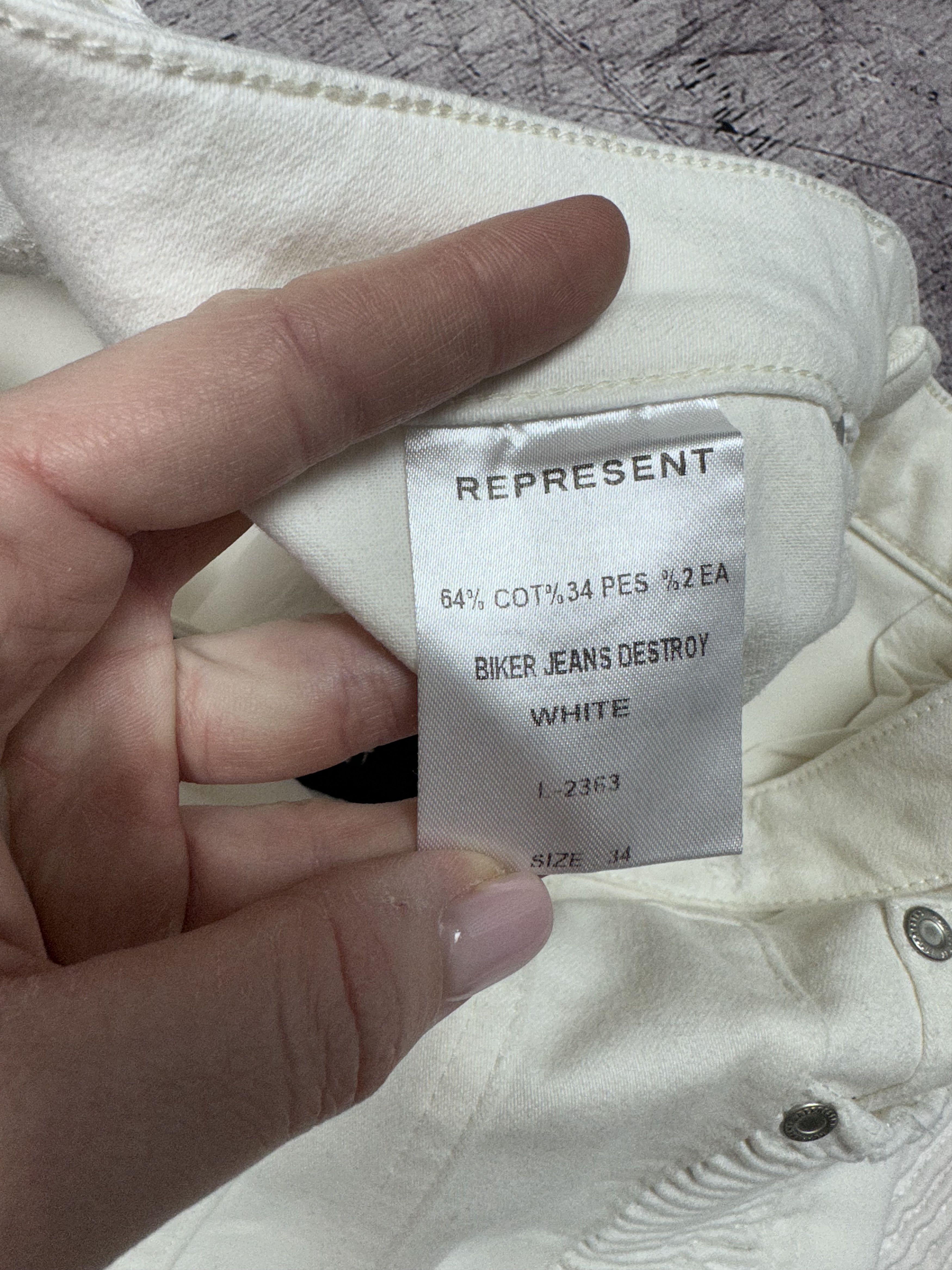 Represent Clo. Represent Mens Biker Jeans Destroy White Denim Pants Size US 34 / EU 50 - 6 Thumbnail