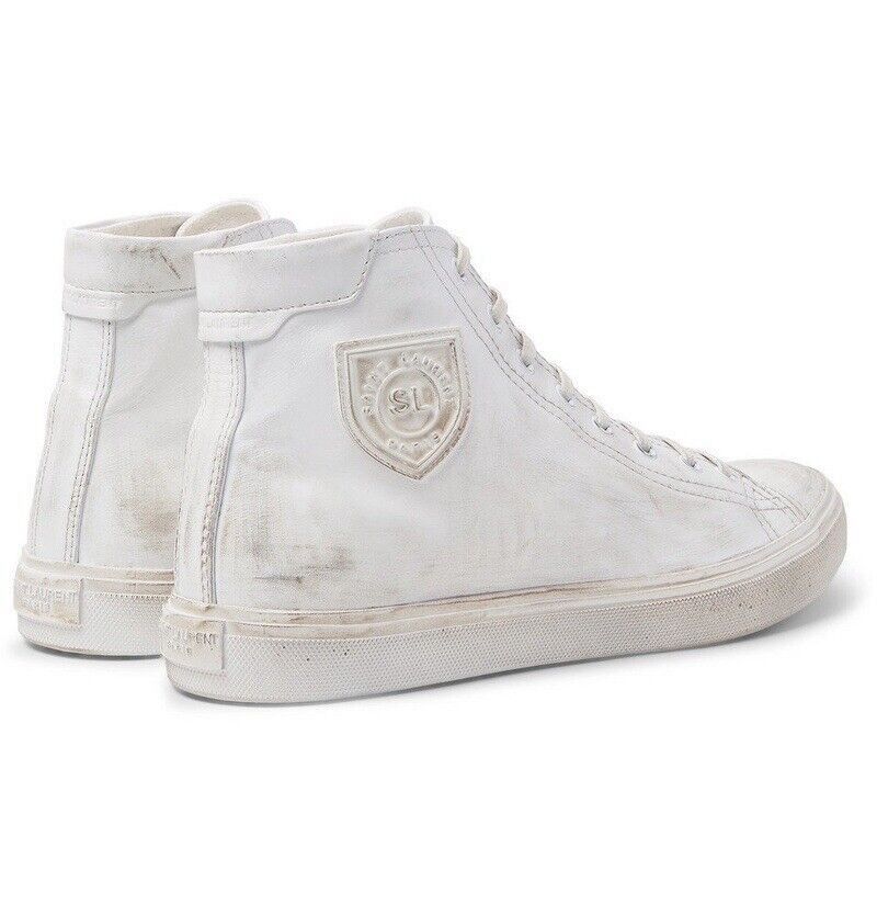 Saint Laurent Paris $695 Bedford White Distressed Leather High-Top Sneaker Size US 5 / IT 35 - 4 Thumbnail