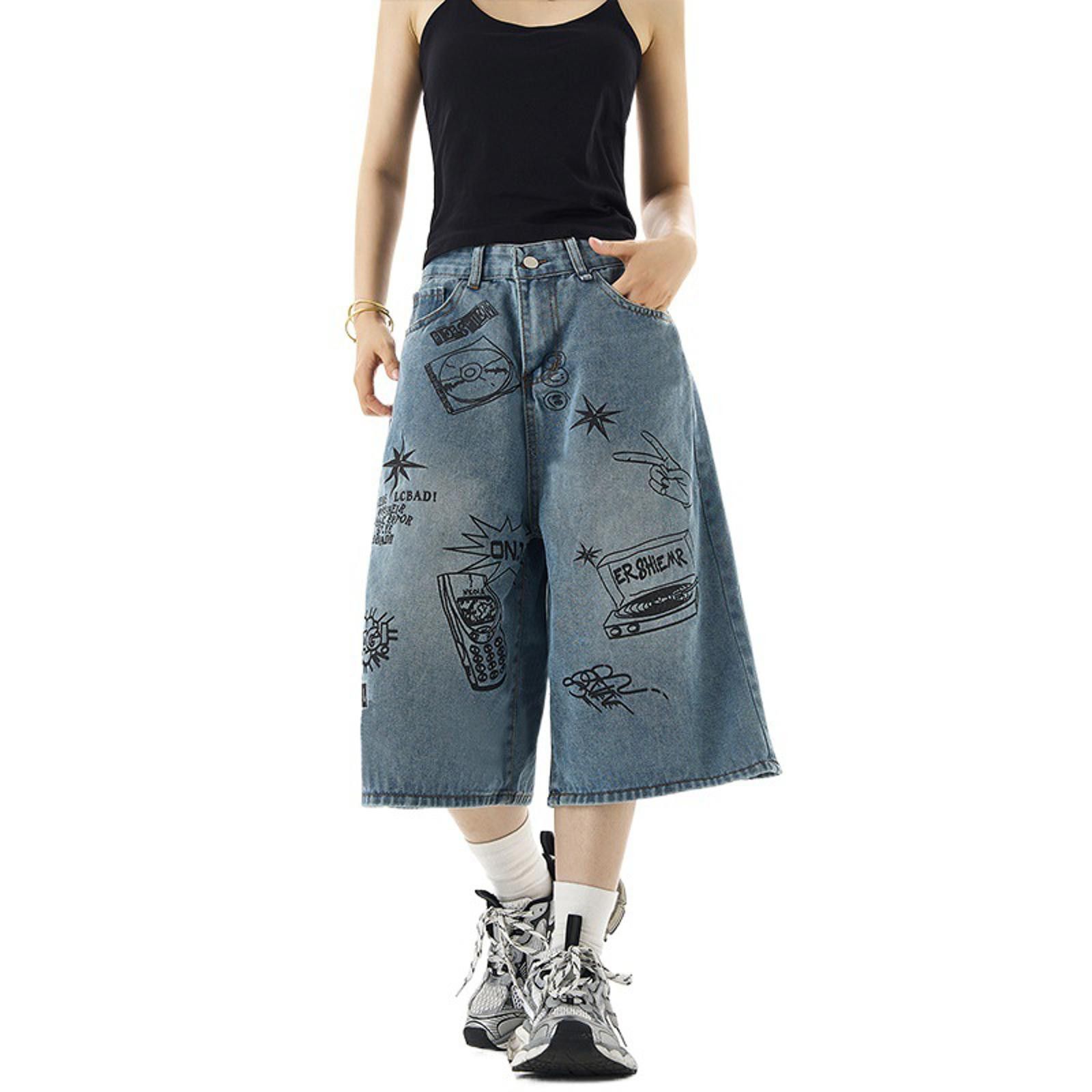 Jean Graffiti Graphic Wide Leg Jorts Size US 32 / EU 48 - 6 Thumbnail