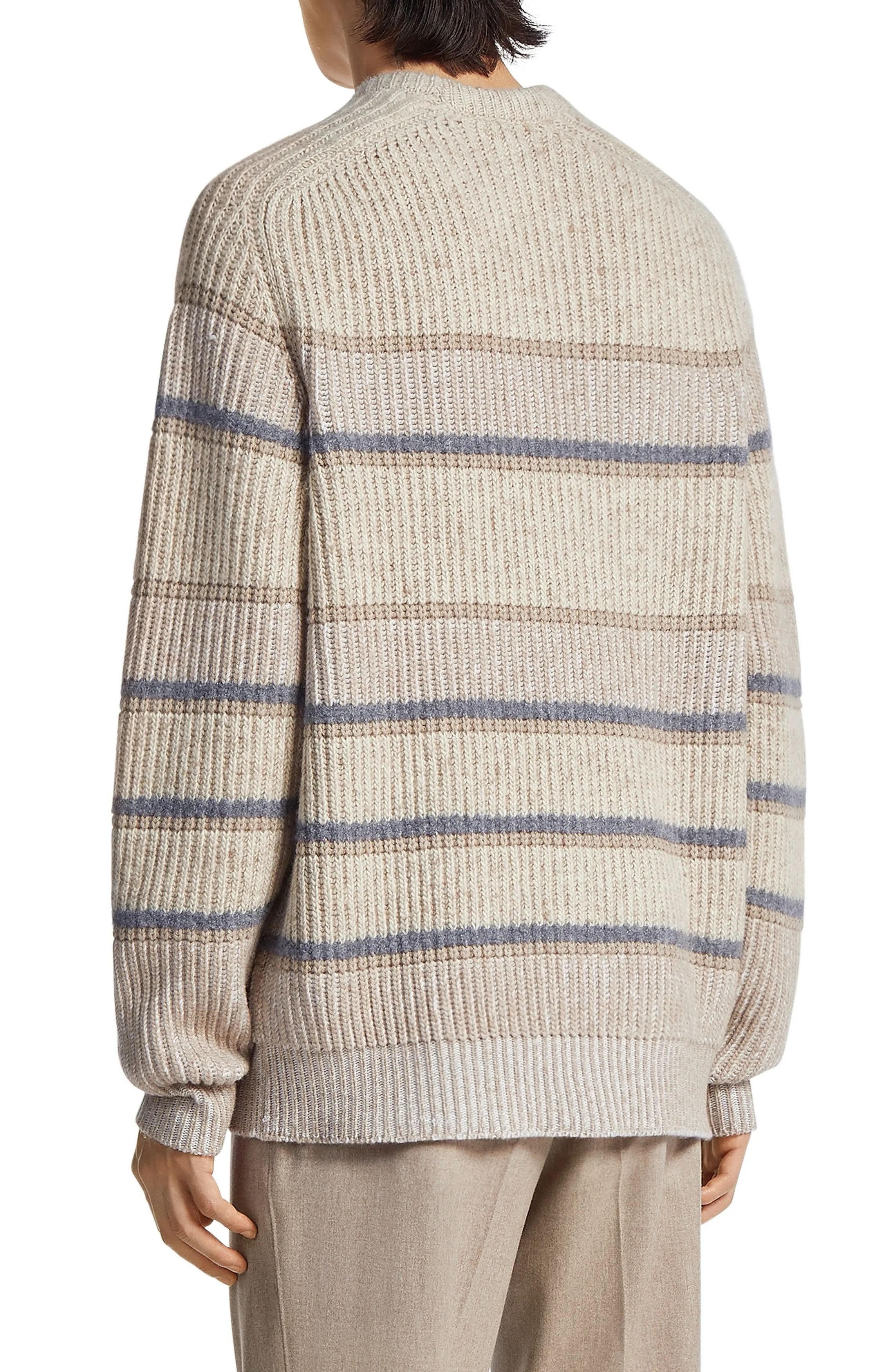 Ermenegildo Zegna UCH51A6-110-230 Striped Cashmere and Silk Crewneck Size US L / EU 52-54 / 3 - 4 Thumbnail