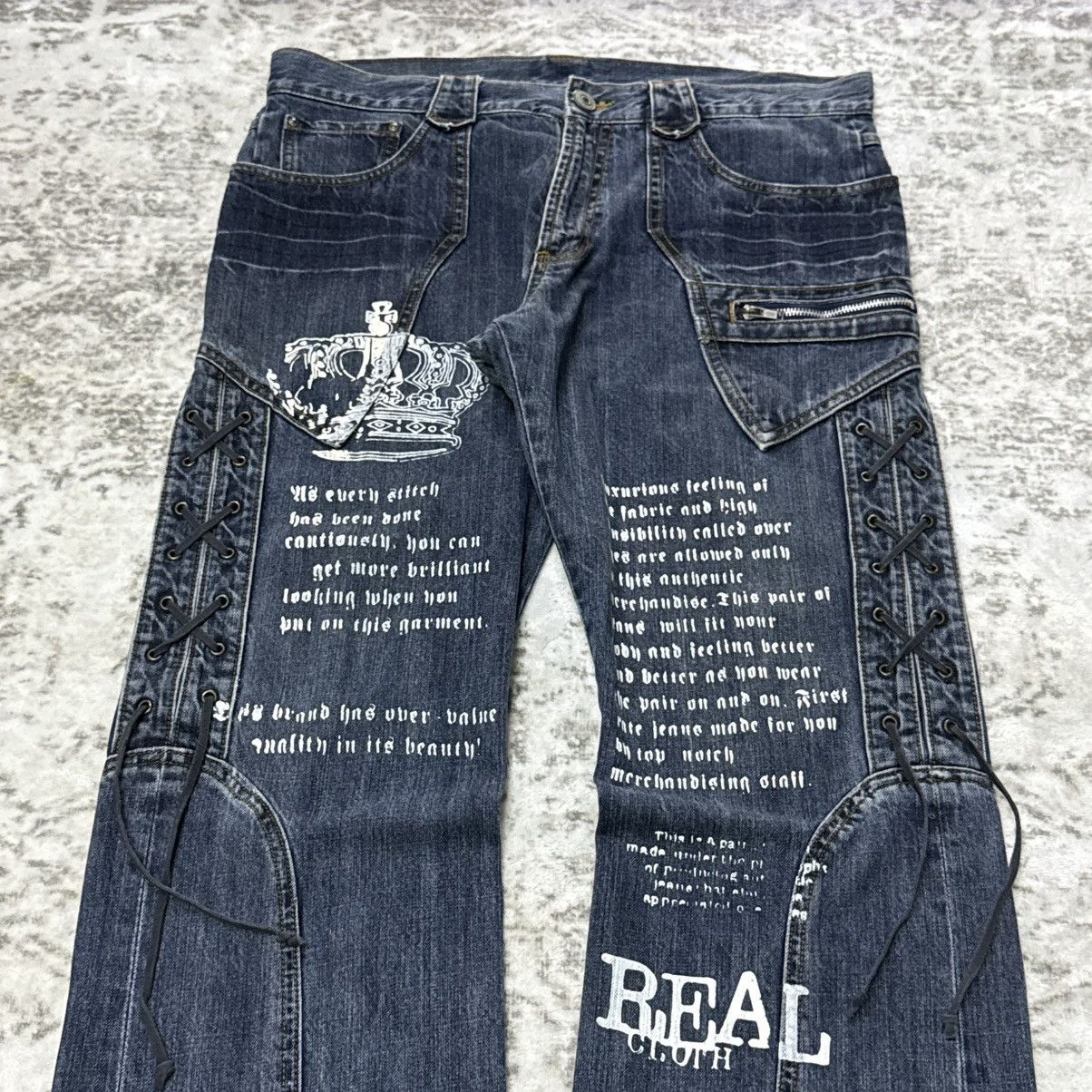 If Six Was Nine Japanese Brand Poems Paneled Lace Up Flare Jeans Size US 34 / EU 50 - 3 Thumbnail