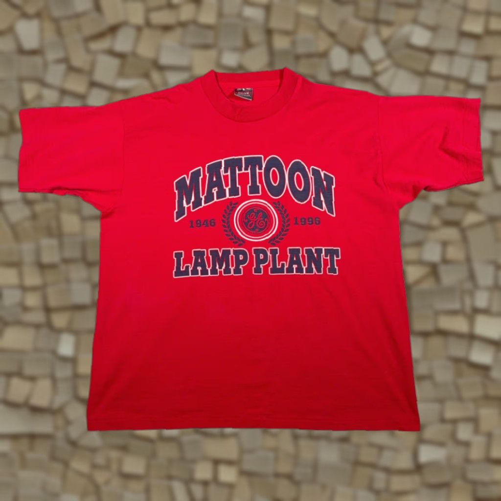 Fruit Of The Loom VINTAGE General Electric Shirt Adult LARGE Red 90s USA GE Mattoon Lamp Plant 1946 1996 Crew Neck Short Sleeve Cotton Blend Mens Tee Size US M / EU 48-50 / 2 - 1 Thumbnail