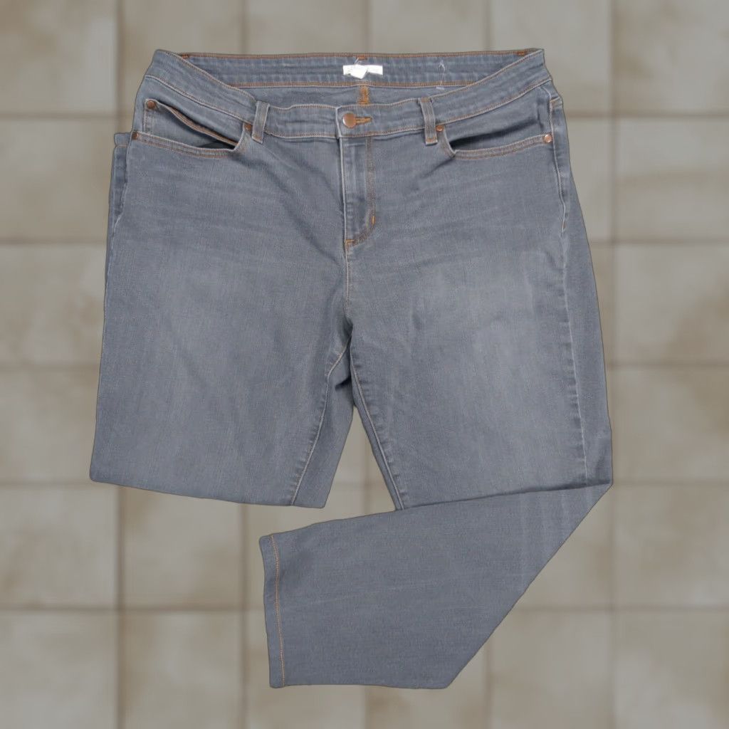 VINTAGE Eileen Fisher Womens Jeans Straight Leg Crop 14 Gray Organic Cotton Spandex Denim