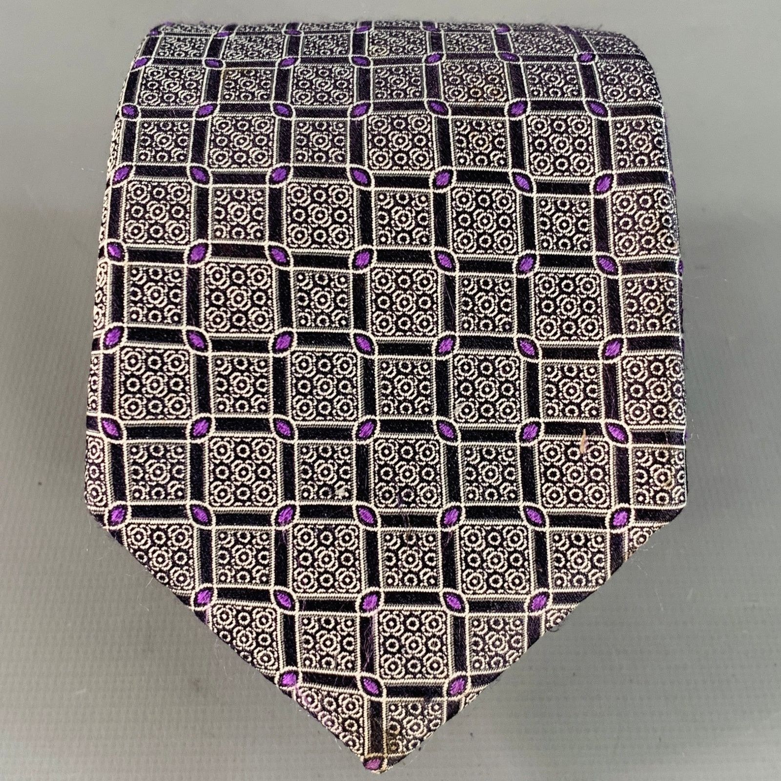Canali CANALI One Size Black Purple Checkered Jacquard Silk Tie Size ONE SIZE - 1 Thumbnail
