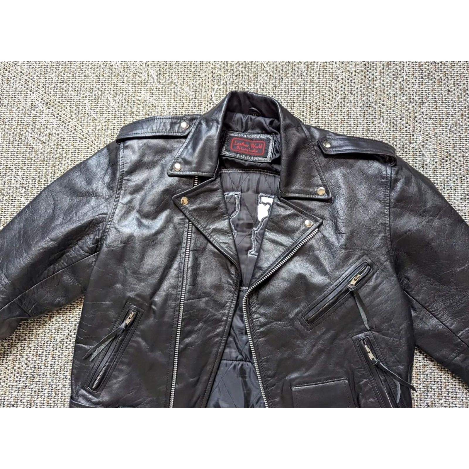 Vintage VINTAGE Geico black leather motorcycle jacket Lucky Leather L Mens 42-44 1990s Y2K style Size US L / EU 52-54 / 3 - 4 Thumbnail