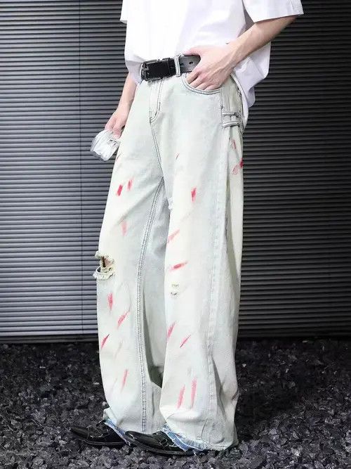 Japanese Brand Splashed retro raw edge ripped baggy jeans Size US 32 / EU 48 - 2 Thumbnail
