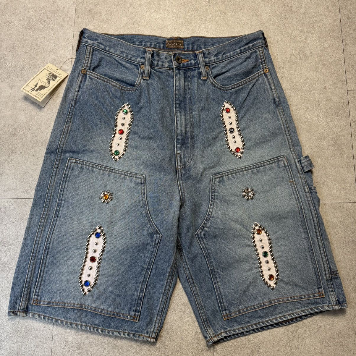 Kapital Kapital Carpenter Gemstone Studded Denim Shorts Size US 34 / EU 50 - 1 Thumbnail