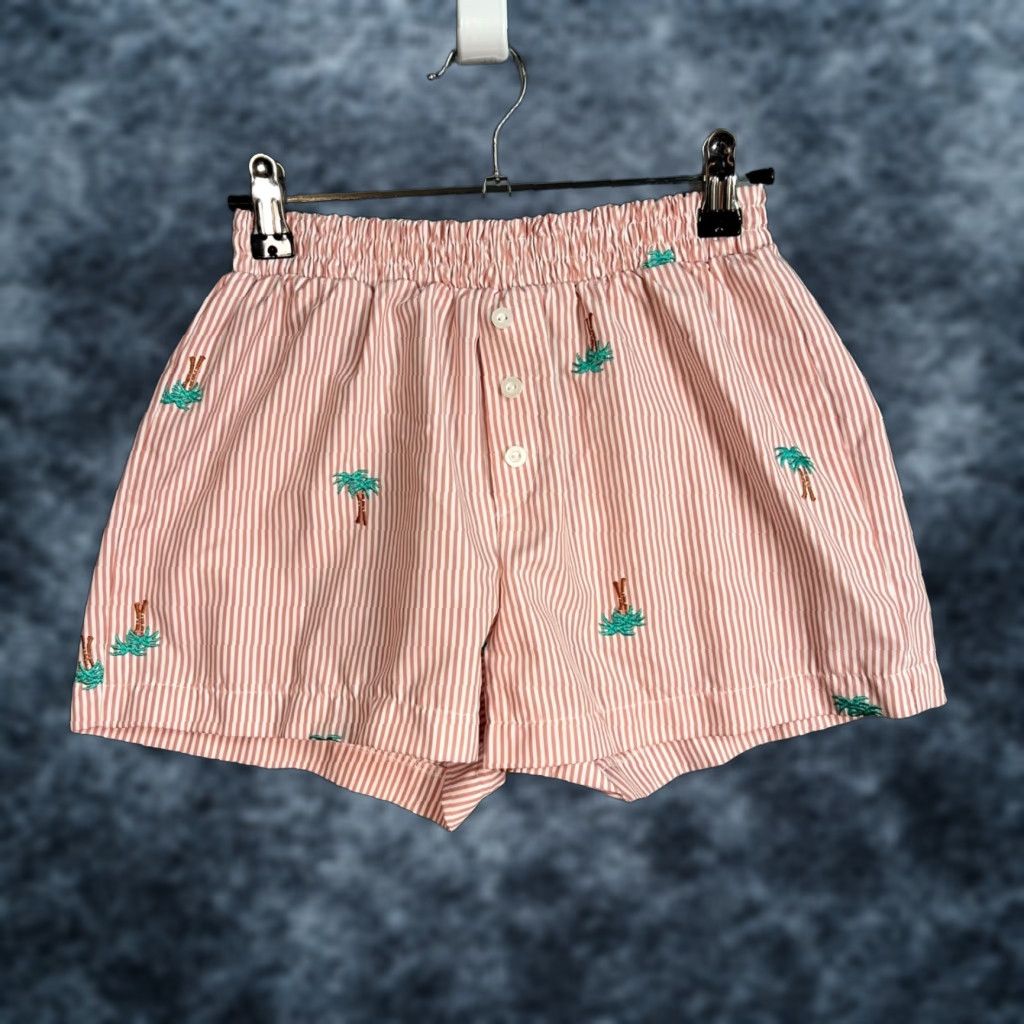 Vintage VINTAGE Urban renewal Womens XS Pink Striped Shorts Palm Tree Embroidery Elastic Waist Chino Polyester Pull On 3 in Inseam Size 26" / US 2 / IT 38 - 1 Thumbnail