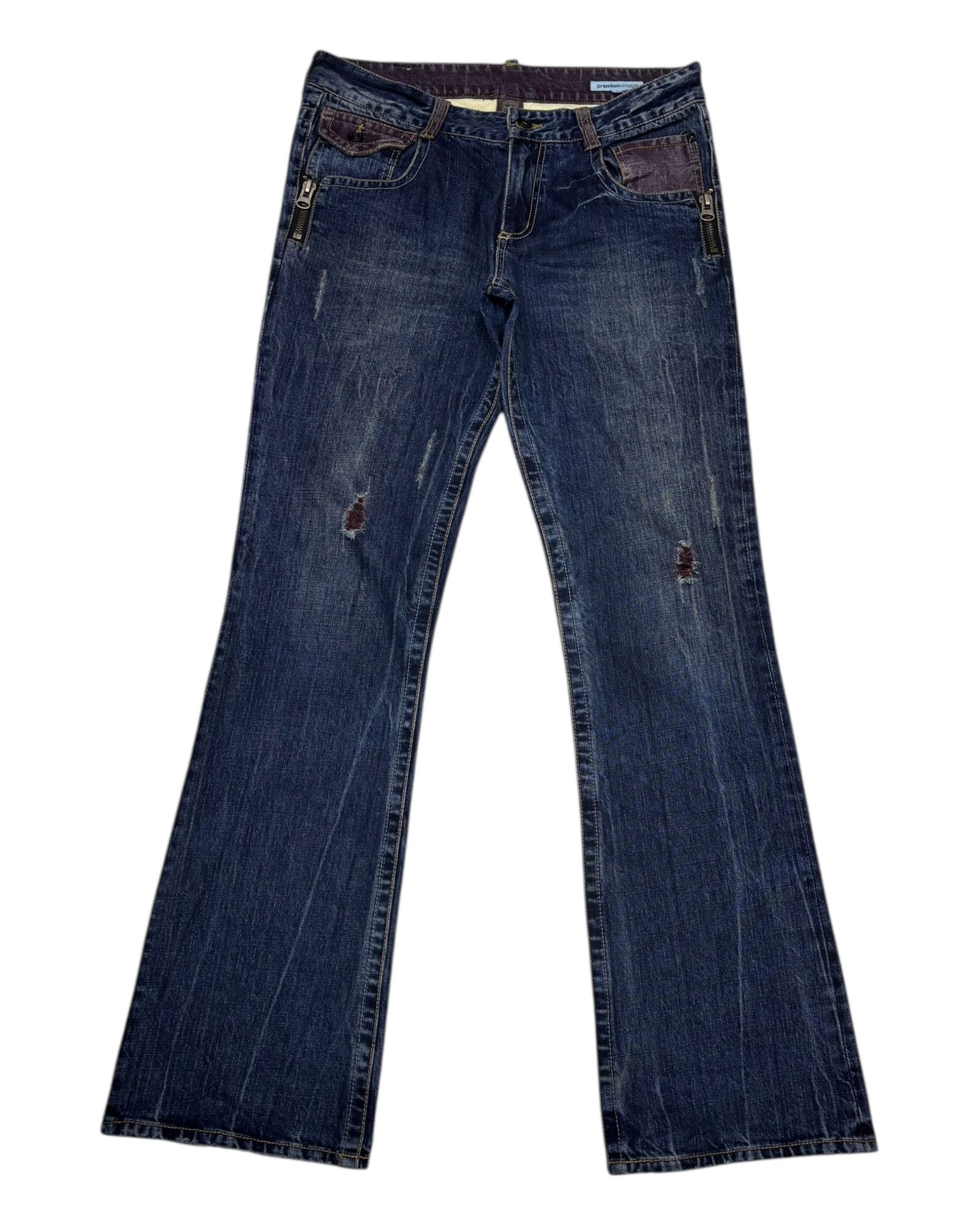 semanticdesign Semantic Design Tri-Zip Distressed Bootcut Flare
