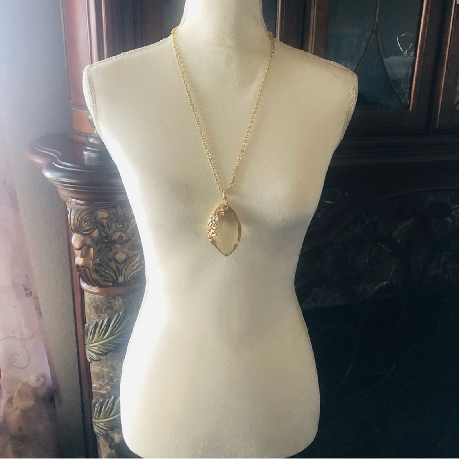 Jewelry Large marquis faceted light brown topaz crystal necklace NWT Size ONE SIZE - 5 Thumbnail
