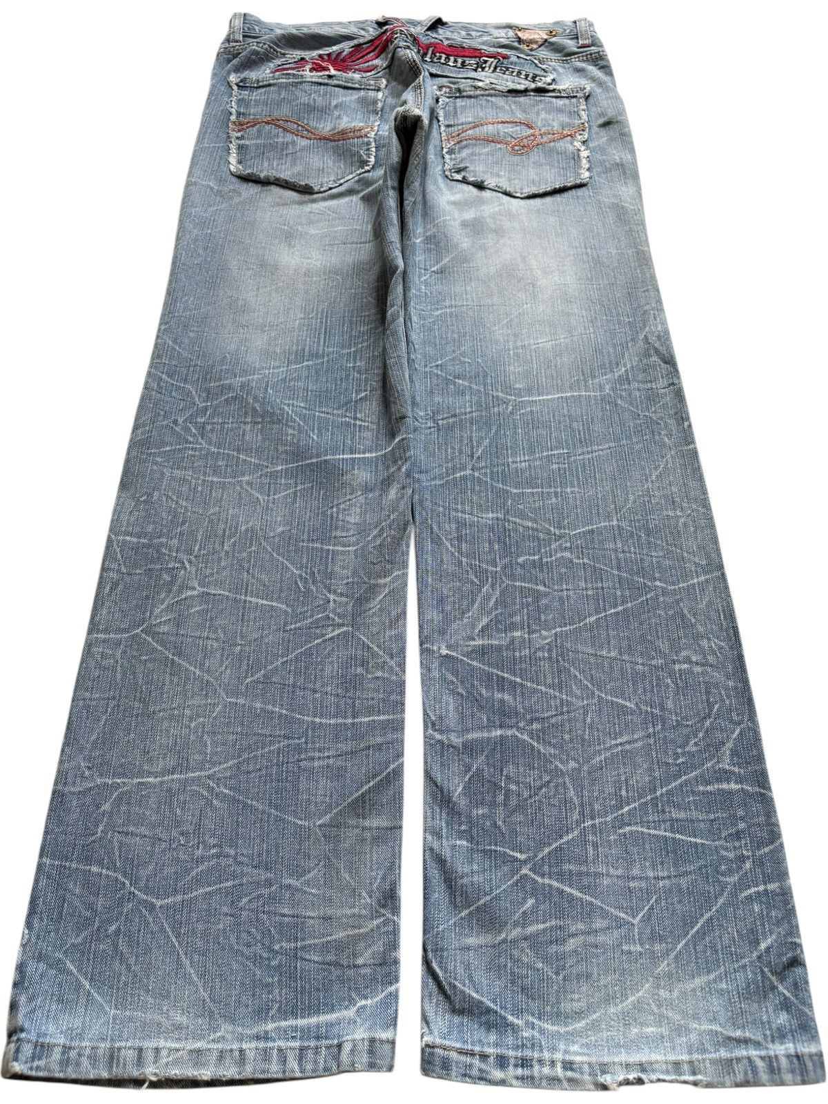 Japanese Brand Vintage Nylaus Embellished Distressed Loose Baggy Jeans Size US 32 / EU 48 - 2 Thumbnail